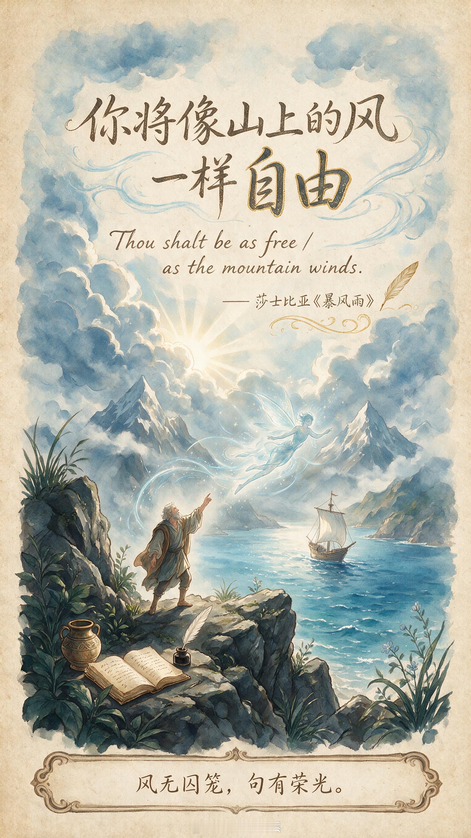 两木三泪沐木书摘 莎士比亚本能地把风和自由组织进一个句子，在《暴风雨》中，普洛斯