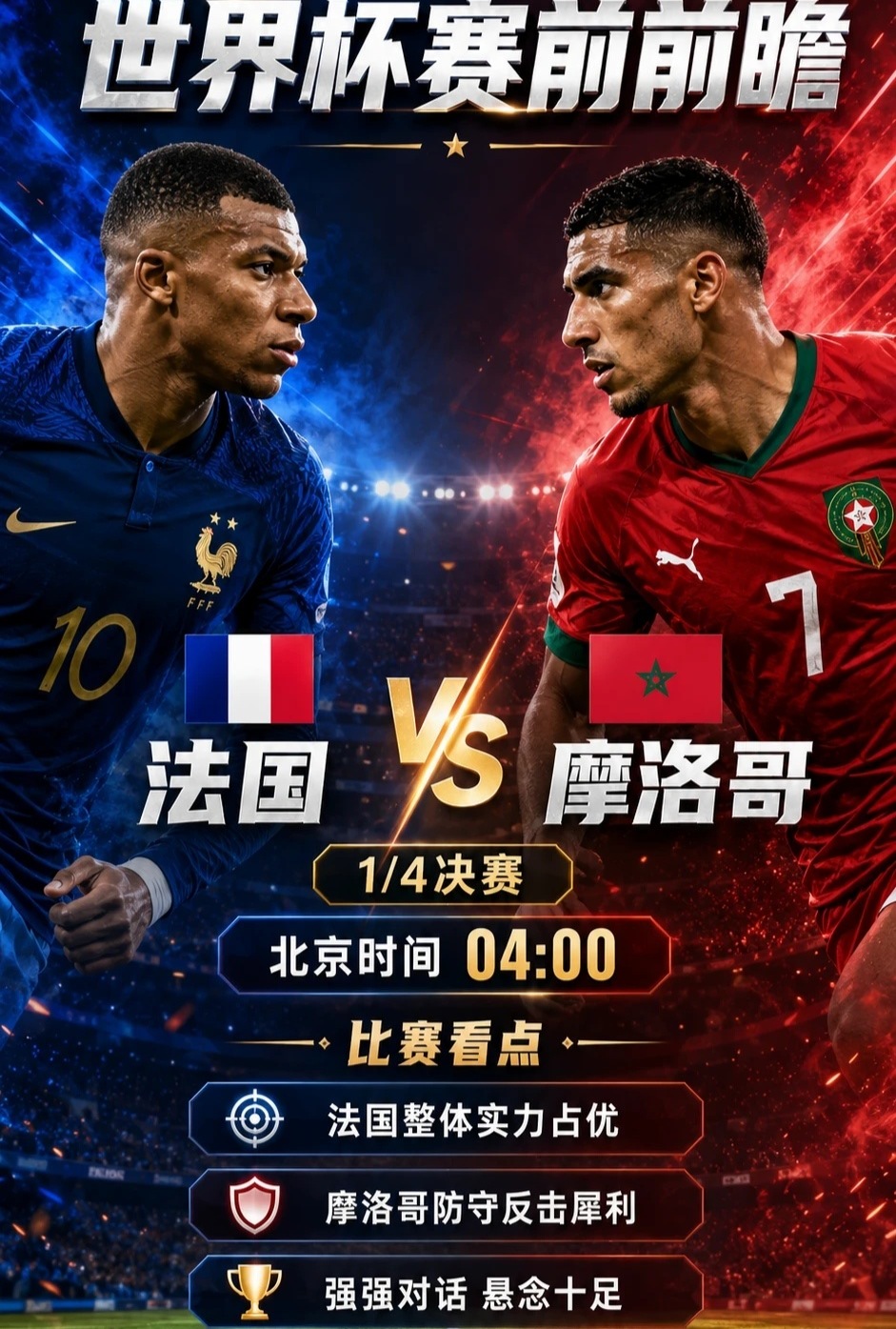 法国VS摩洛哥  法国三叉戟🔱所向披靡