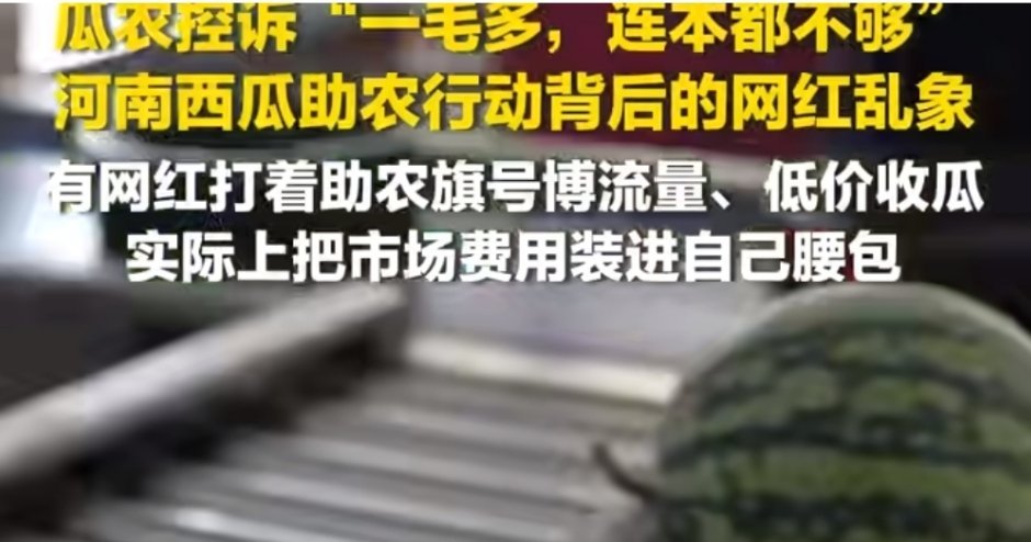 河南西瓜滞销，部分网红打着助农旗号收割流量，将西瓜收购价压至一毛多一斤，低价收瓜
