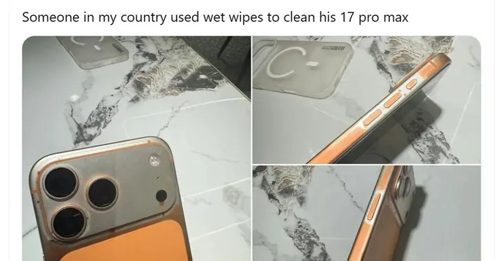 iPhone 17 Pro系列“掉色門”持續(xù)發(fā)酵：濕巾擦拭竟致漆面脫落