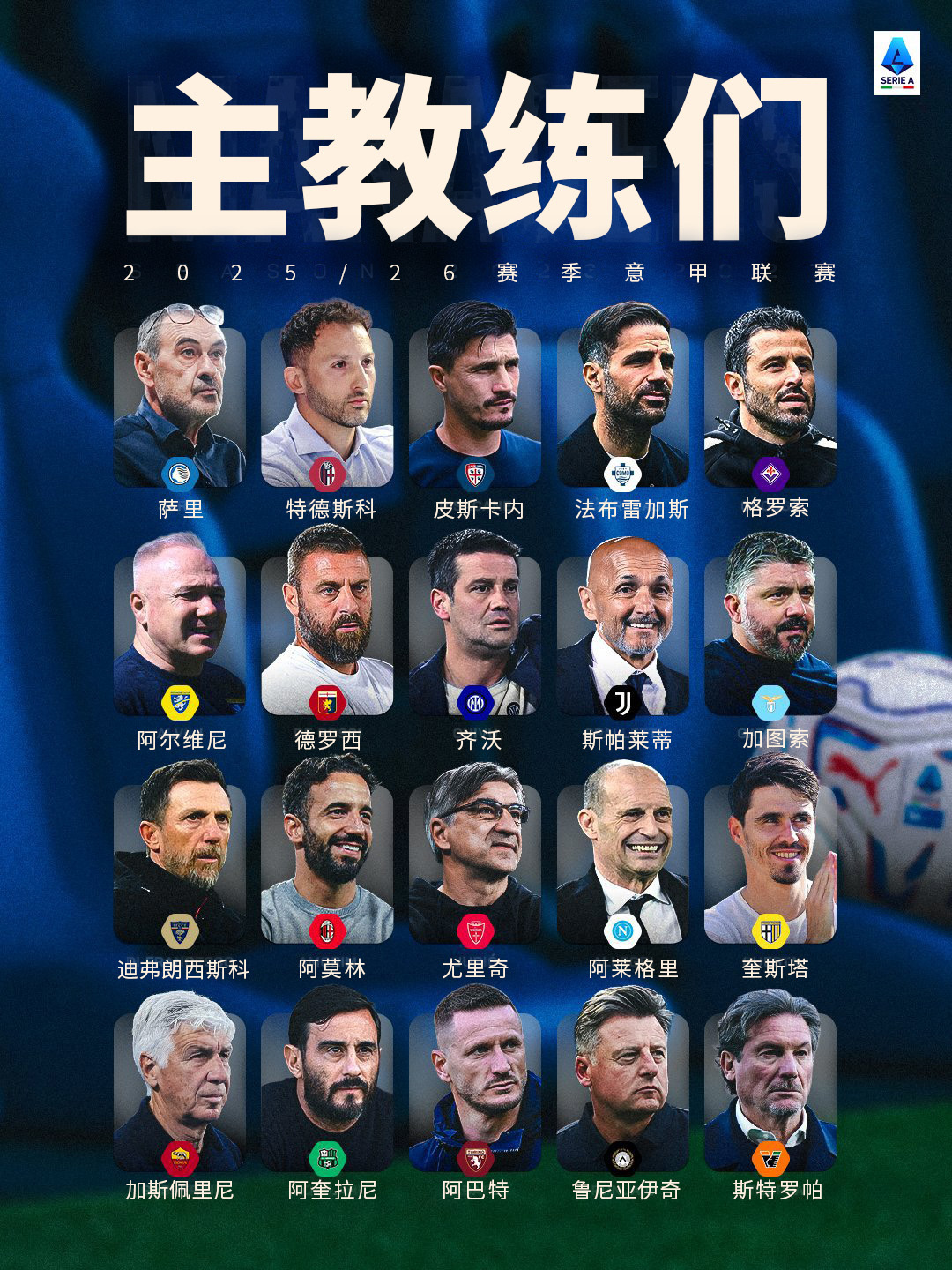 20位主教练已经准备就绪 🧠👔意甲联赛💎我们是Calcio