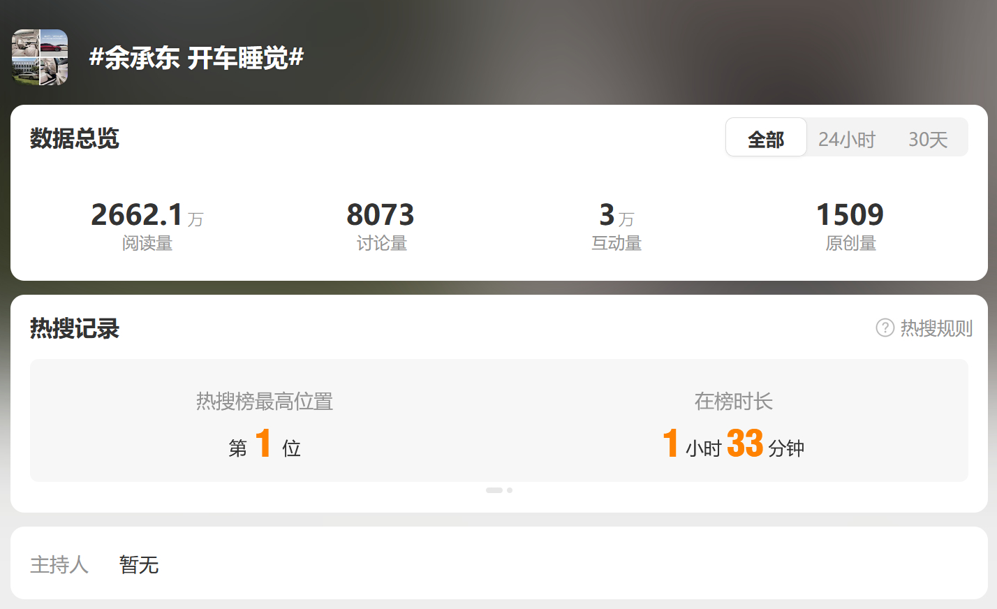 两个热搜数据的对比：余承东 开车睡觉问界客服回应余承东疑似开车睡觉 ​​​
