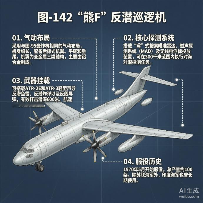 军事ai新视野 俄罗斯图-142“熊F”反潜巡逻机图-142“熊F”（Bear 
