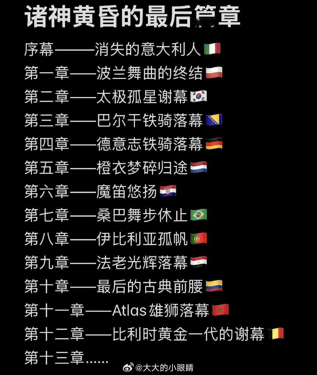诸神黄昏，一代人的青春悄悄落幕。遗憾是意大利的缺席、莱万的无力、孙兴慜的热泪，魔