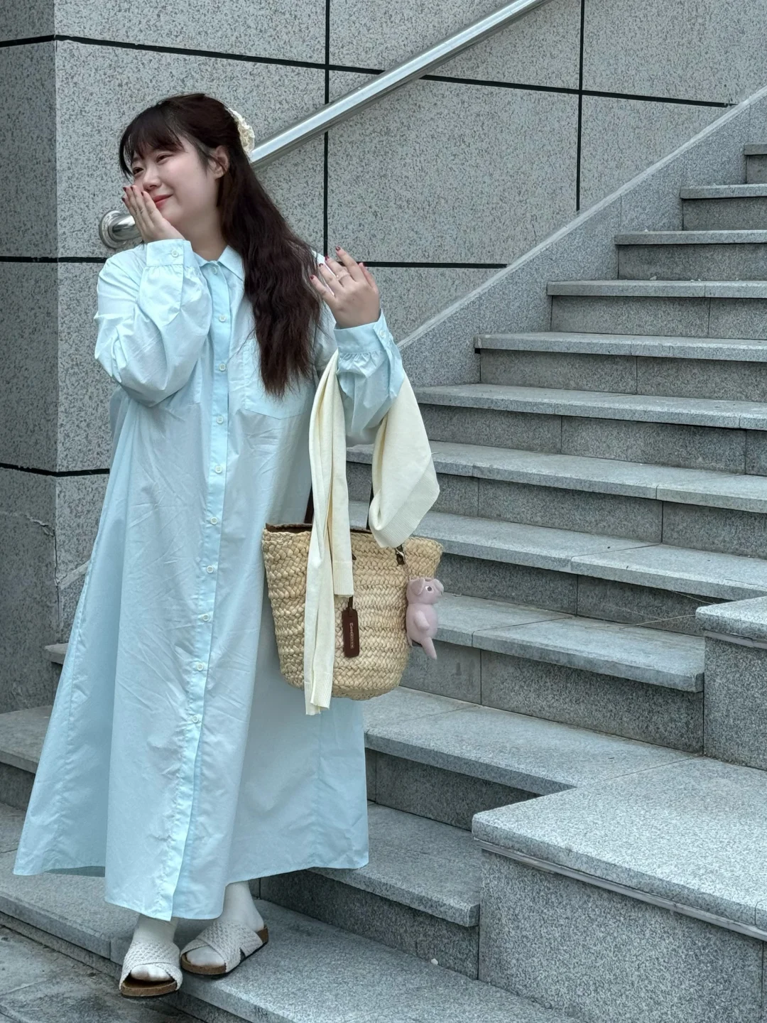 158cm160斤 薄荷味初秋简约韩系衬衫裙穿搭