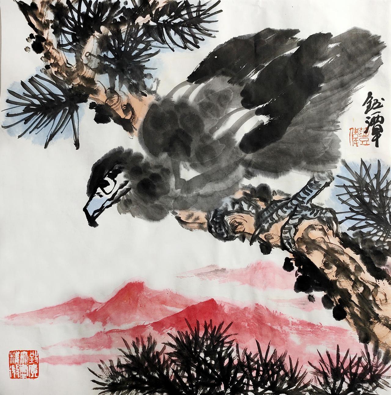 #记录我的2024#画家丰伟笔下之雄鹰，栩栩如生，令人叹为观止。其画作中，雄鹰矫