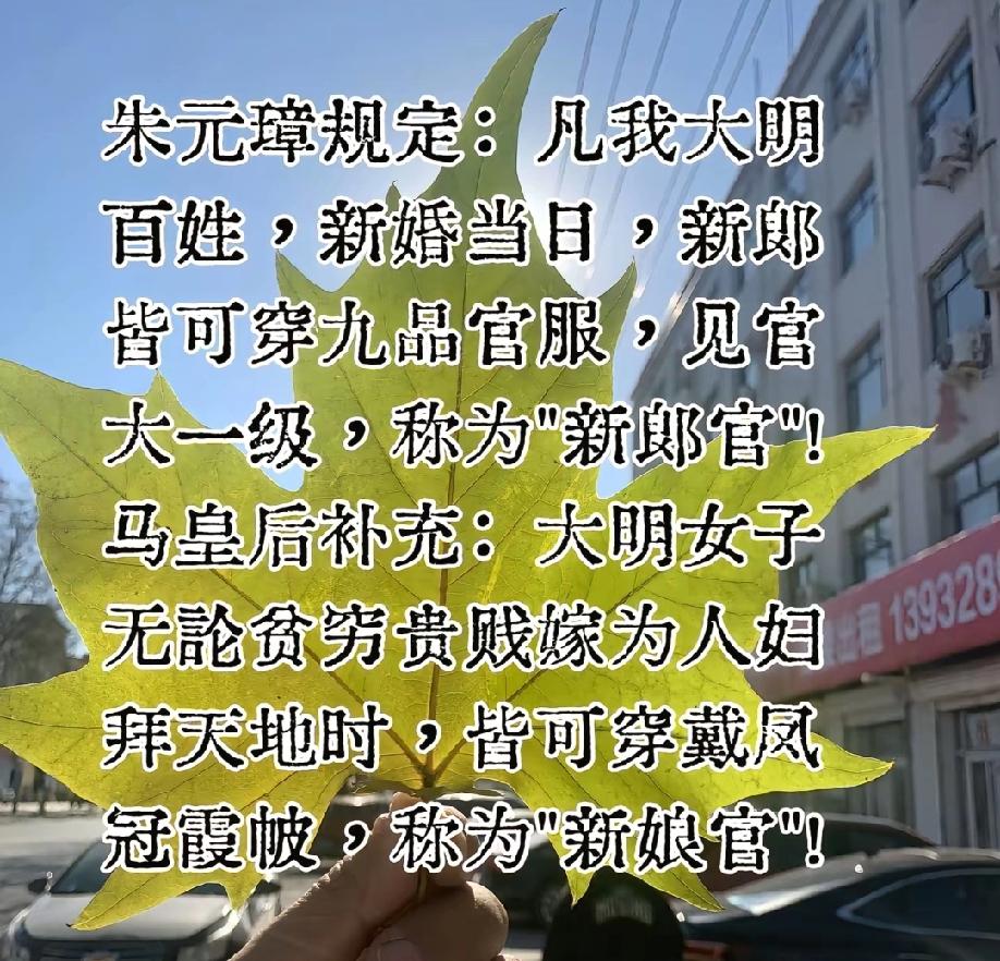 新郎真的是官，结婚当天可以穿九品官服。就是路上遇到官，都可以大一级，所以，称为新