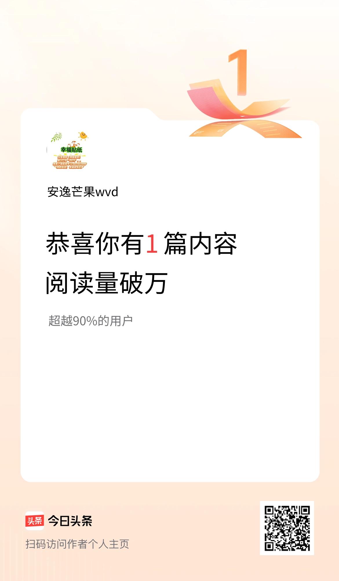 我在头条有1篇内容阅读破万了！