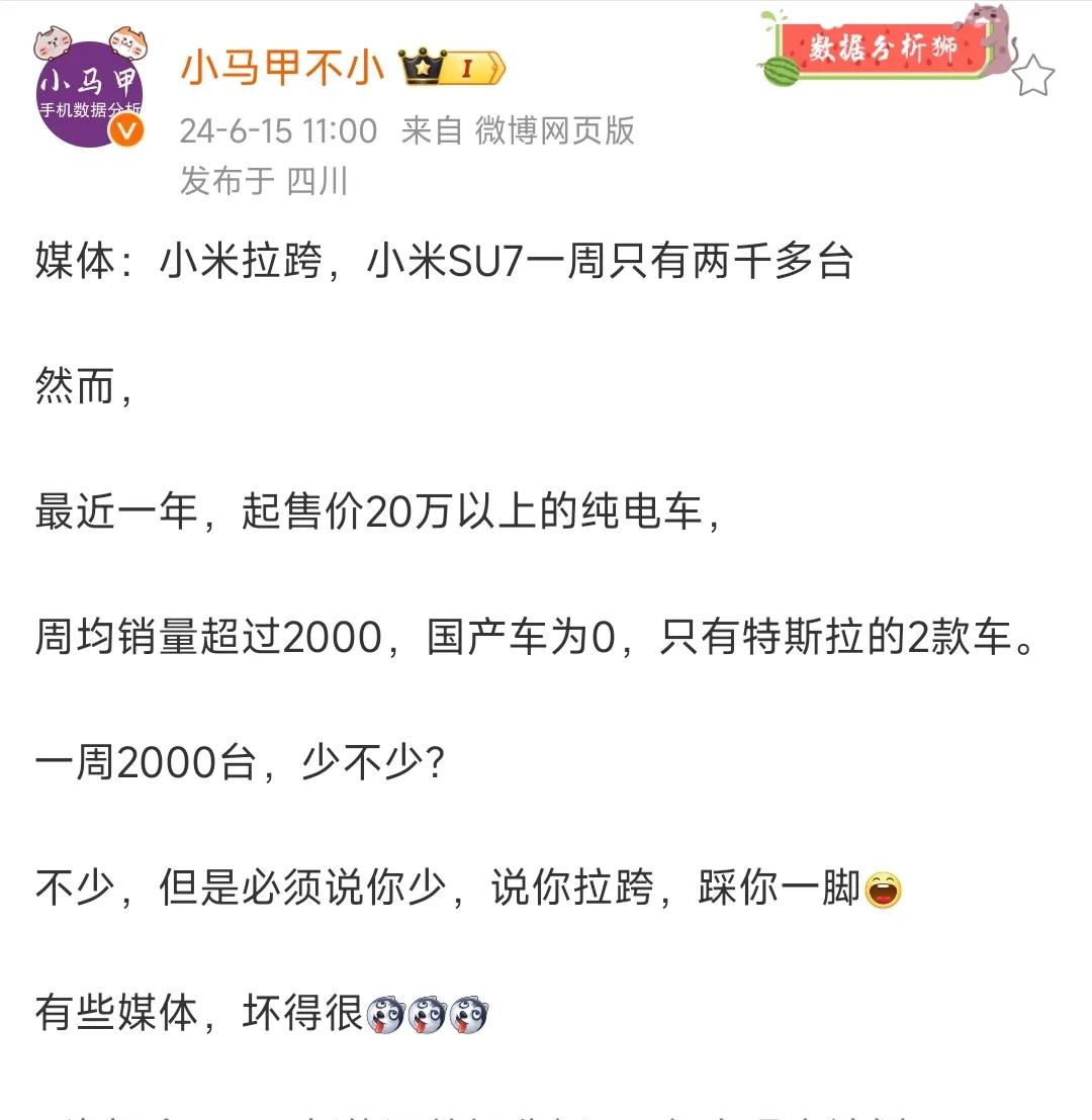 特斯拉被小米SU7 一顿胖揍，国内某些人和媒体却在唱衰小米汽车，这是在干啥？

