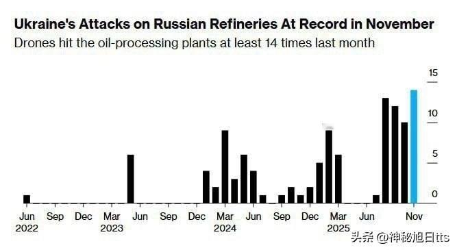 据彭博社报道，乌克兰11月对俄罗斯炼油厂实施了创纪录次数的打击。

乌克兰武装部
