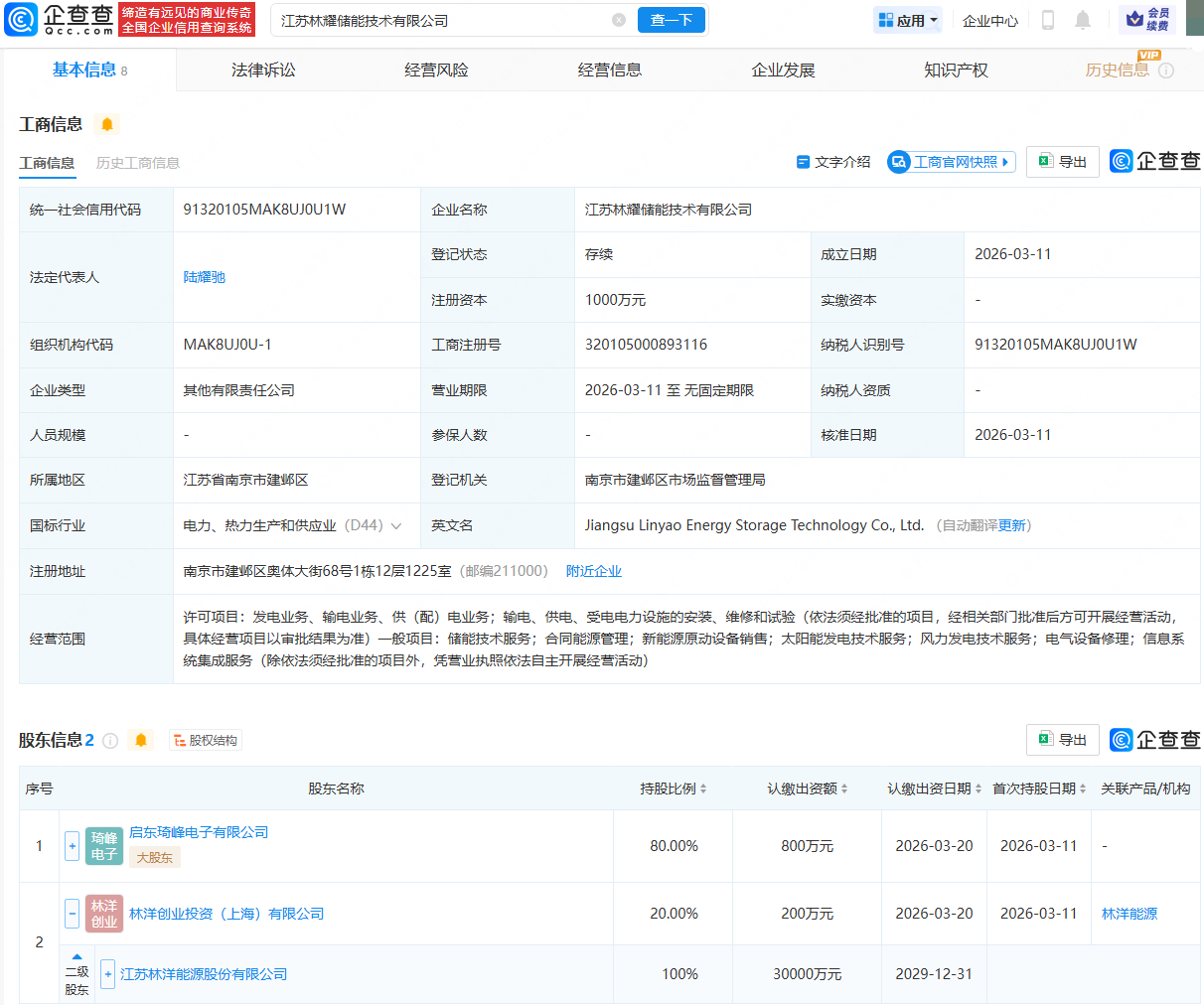 林洋能源等成立储能技术公司