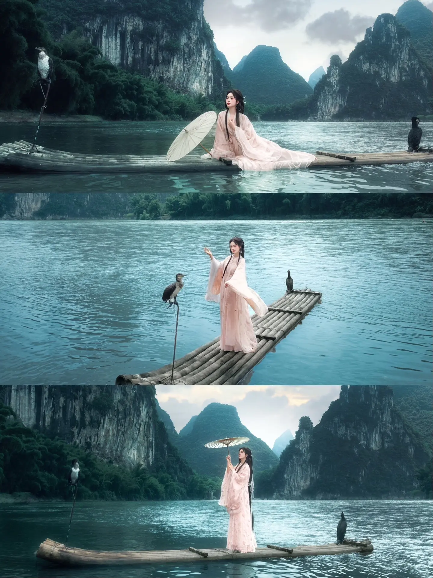 漓江竹筏和汉服的适配度绝了丨阳朔拍照