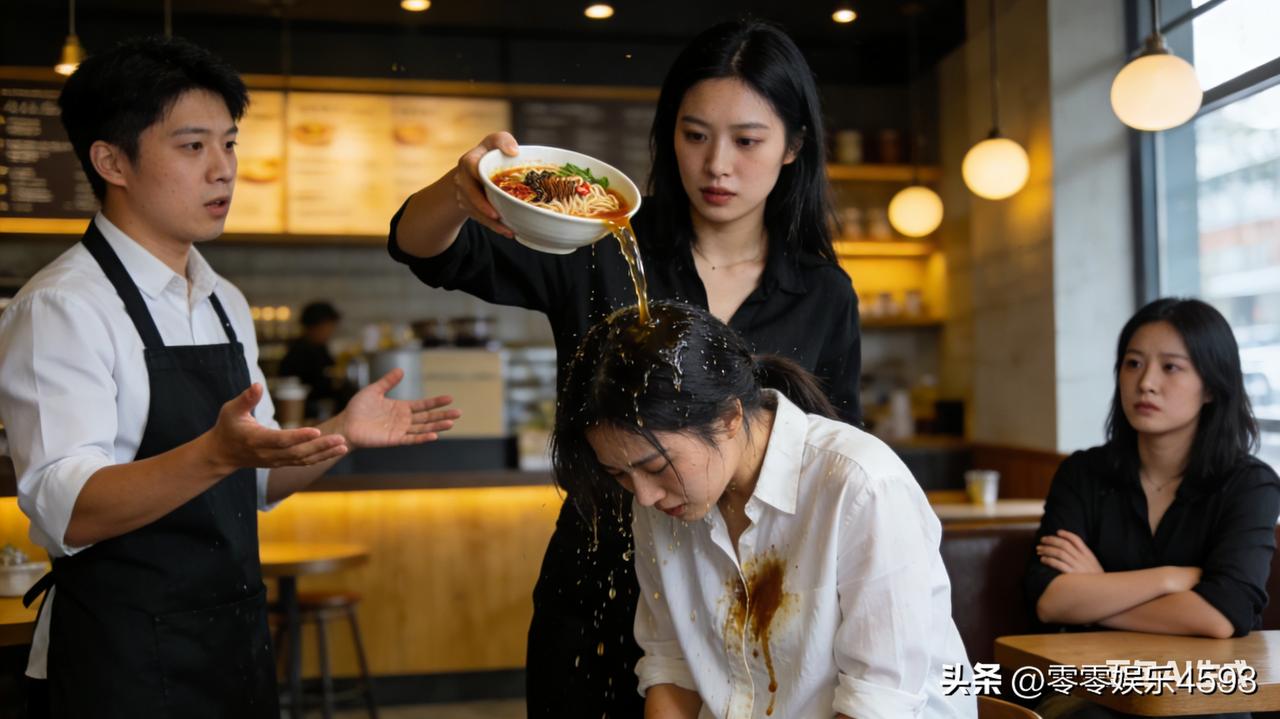 咖啡店座位起纠纷，黑衣女拒不接受道歉，竟向已道歉的白衣女子泼螺蛳粉汤！近日一段公