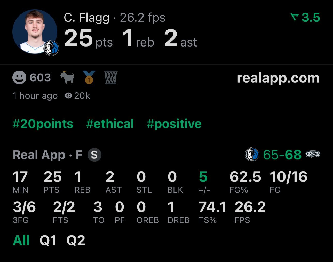弗拉格半场25分，已经记不清Coop这赛季多少次半场20+了。独行侠vs马刺