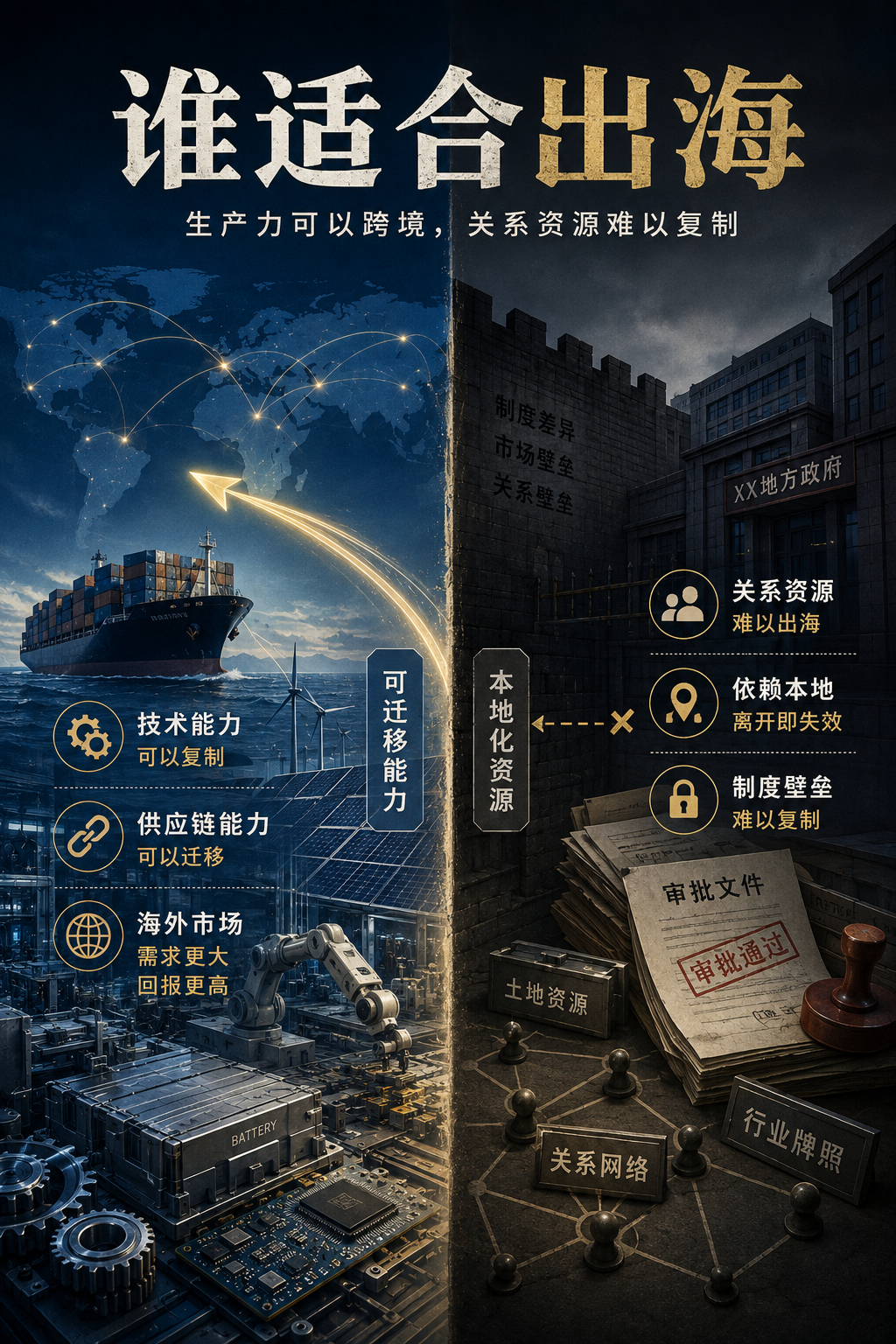 经济学家高善文说，掌握生产力的人适合出海,掌握生产关系的人适合留在国内。Clau