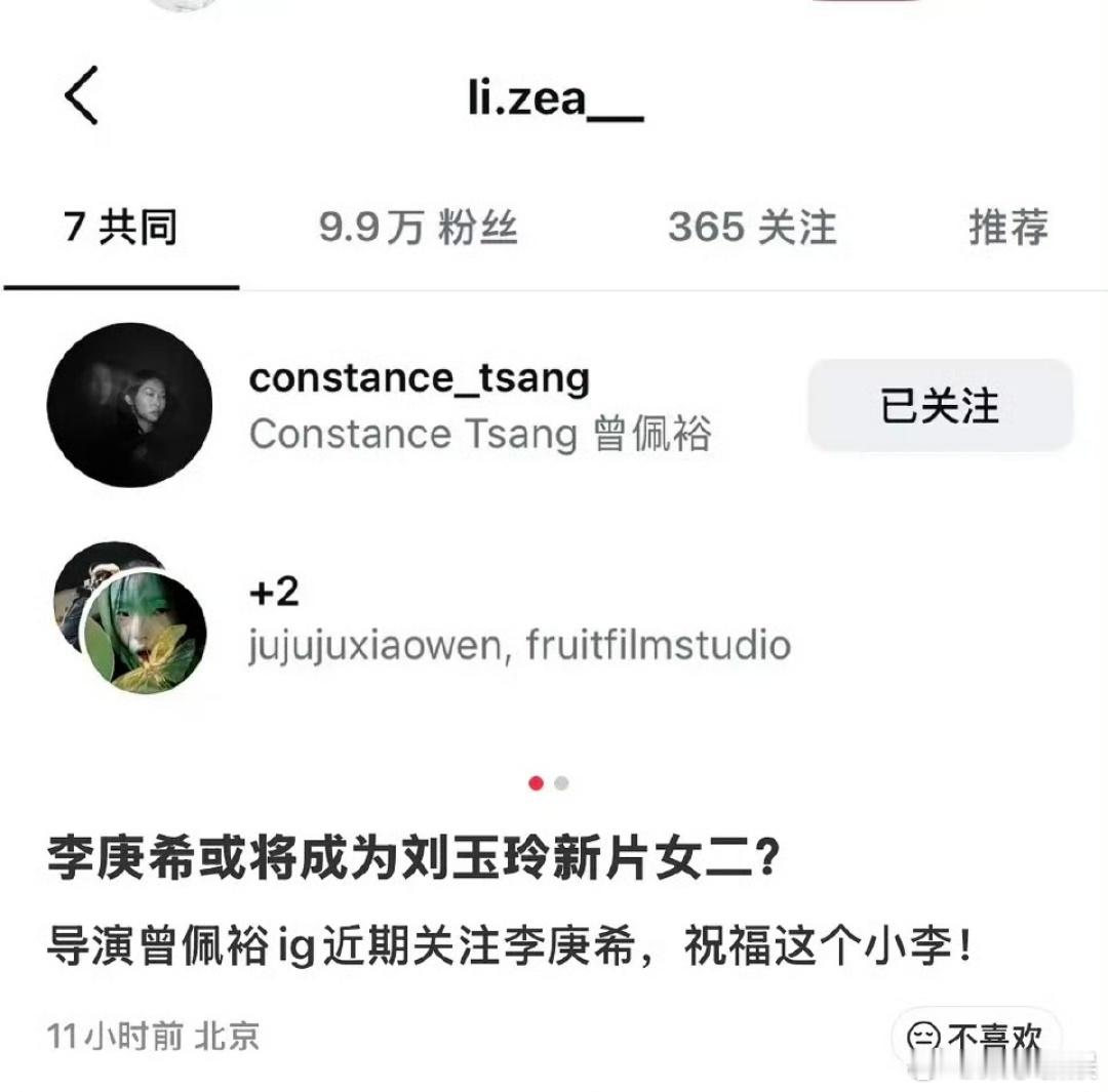 李庚希或将成为刘玉玲新片女二导演曾佩裕ig关注李庚希李庚希或将成为刘玉玲新片女二