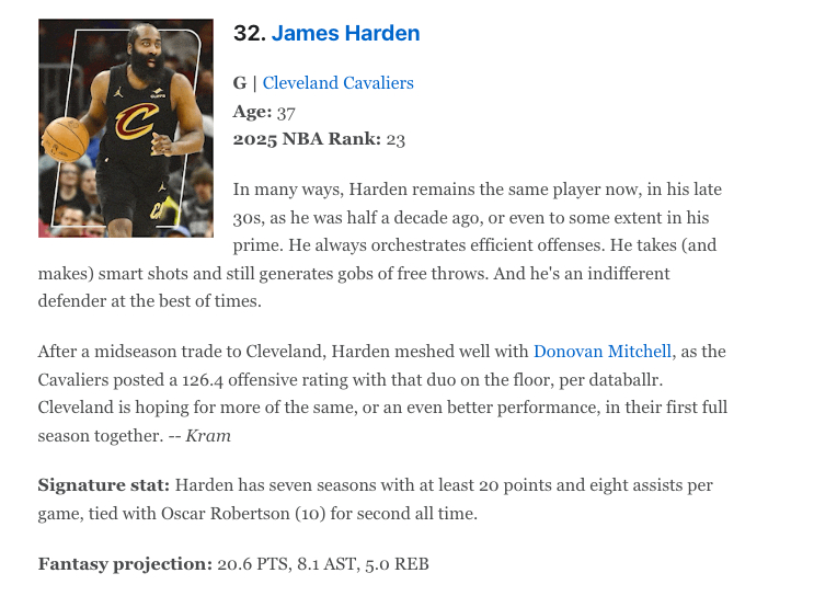ESPN公布新赛季NBA百大球星排名，骑士目前共有5人入选：米切尔：前10 具体