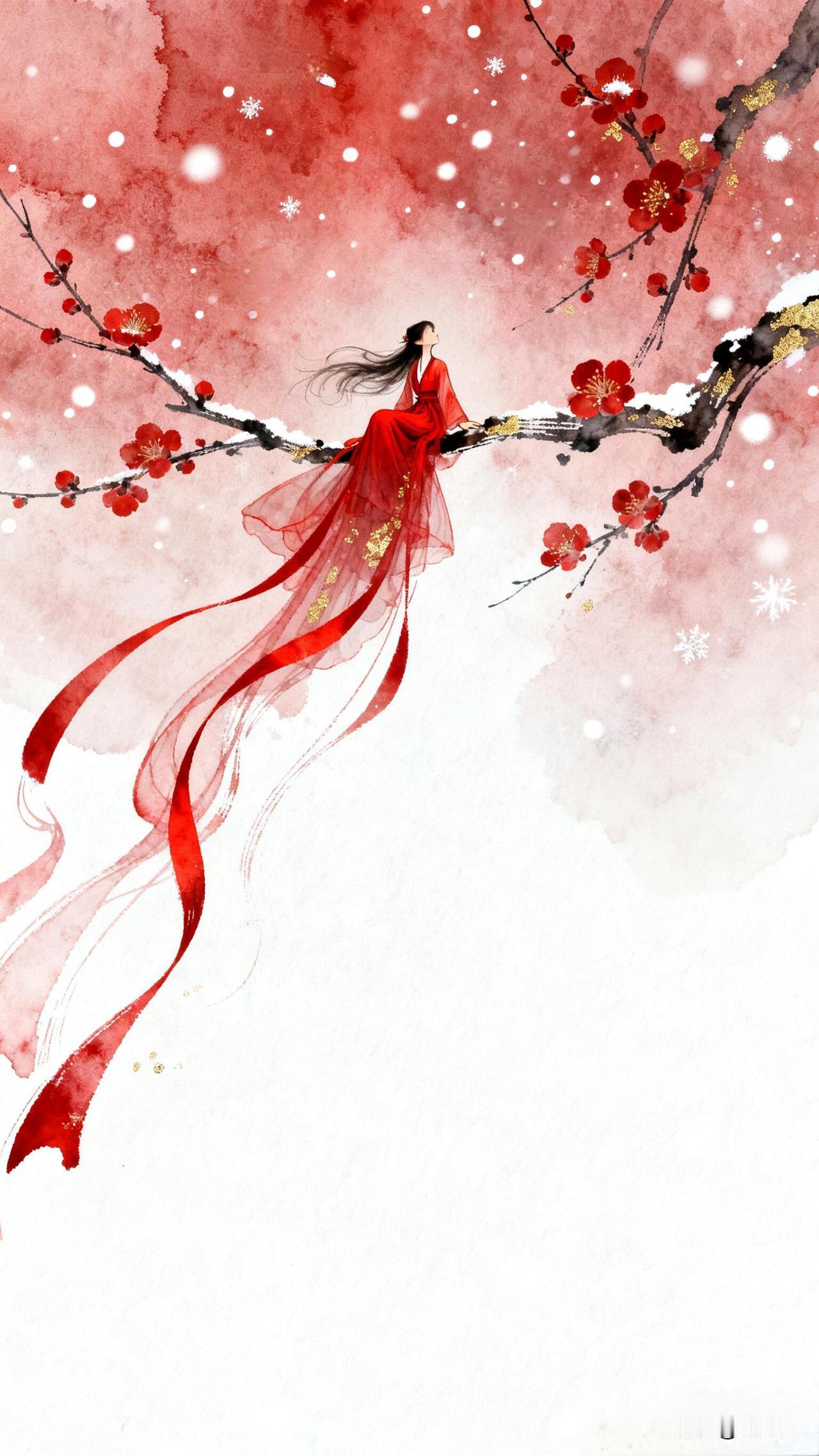 寒香一树映红妆｜国风头像壁纸
风起时，红绸如焰，映着漫天飞雪与点点寒梅。她不言不