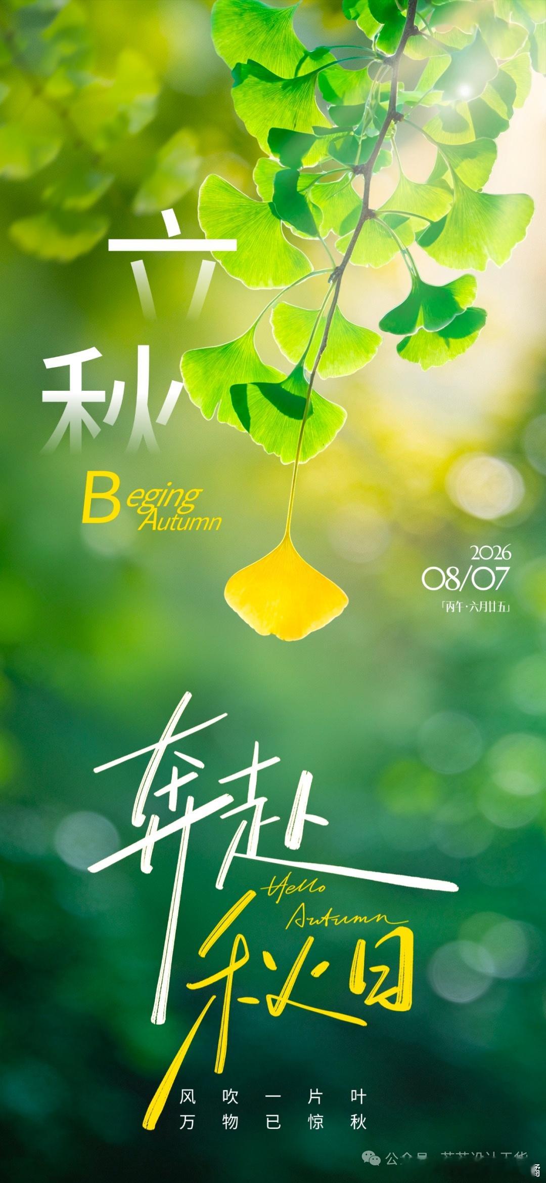 立秋一叶飘落，秋已登场，把秋天的第一个祝福，送给最思念的人 