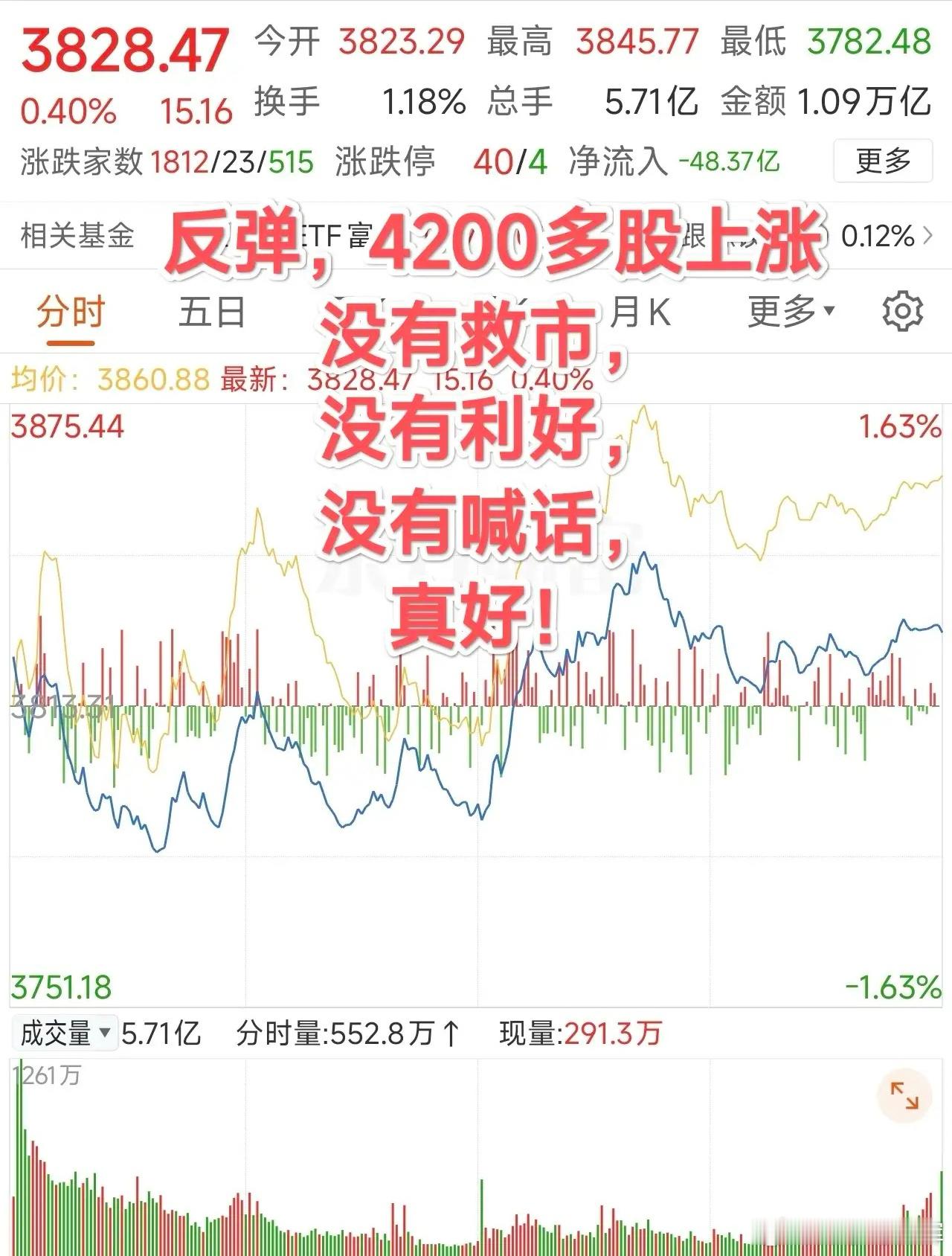 没有救市，没有利好，没有喊话，A股还不是止跌反弹了吗？A股有5500多只股票，每