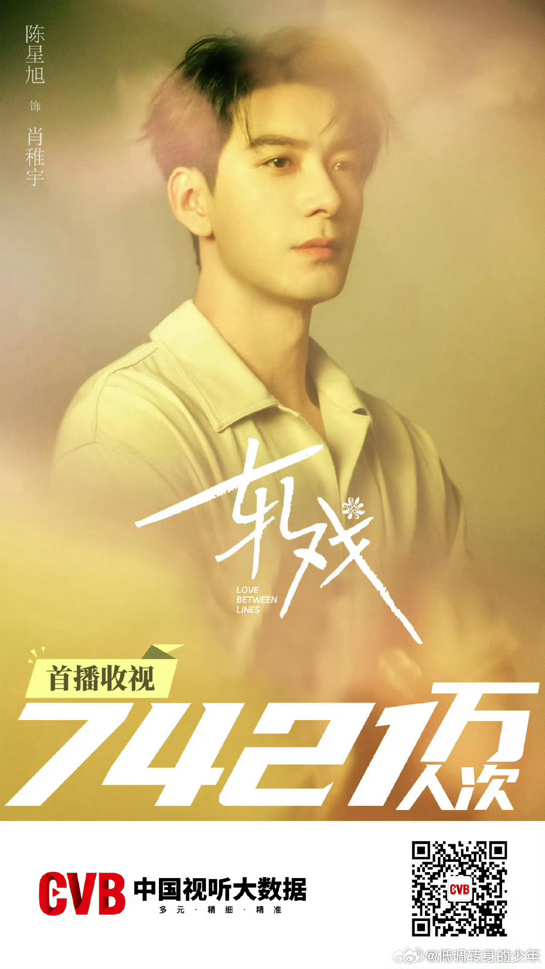 陈星旭肖稚宇恭喜🎉🎉一番男主陈星旭《轧戏》首播收视7421万人次！上星东方卫