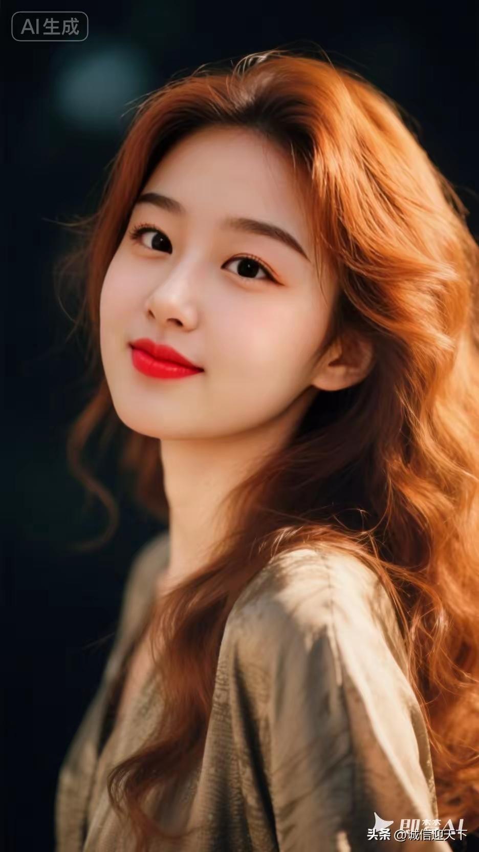 温柔红发少女，甜美笑容，梦幻氛围🍀🌈🌹