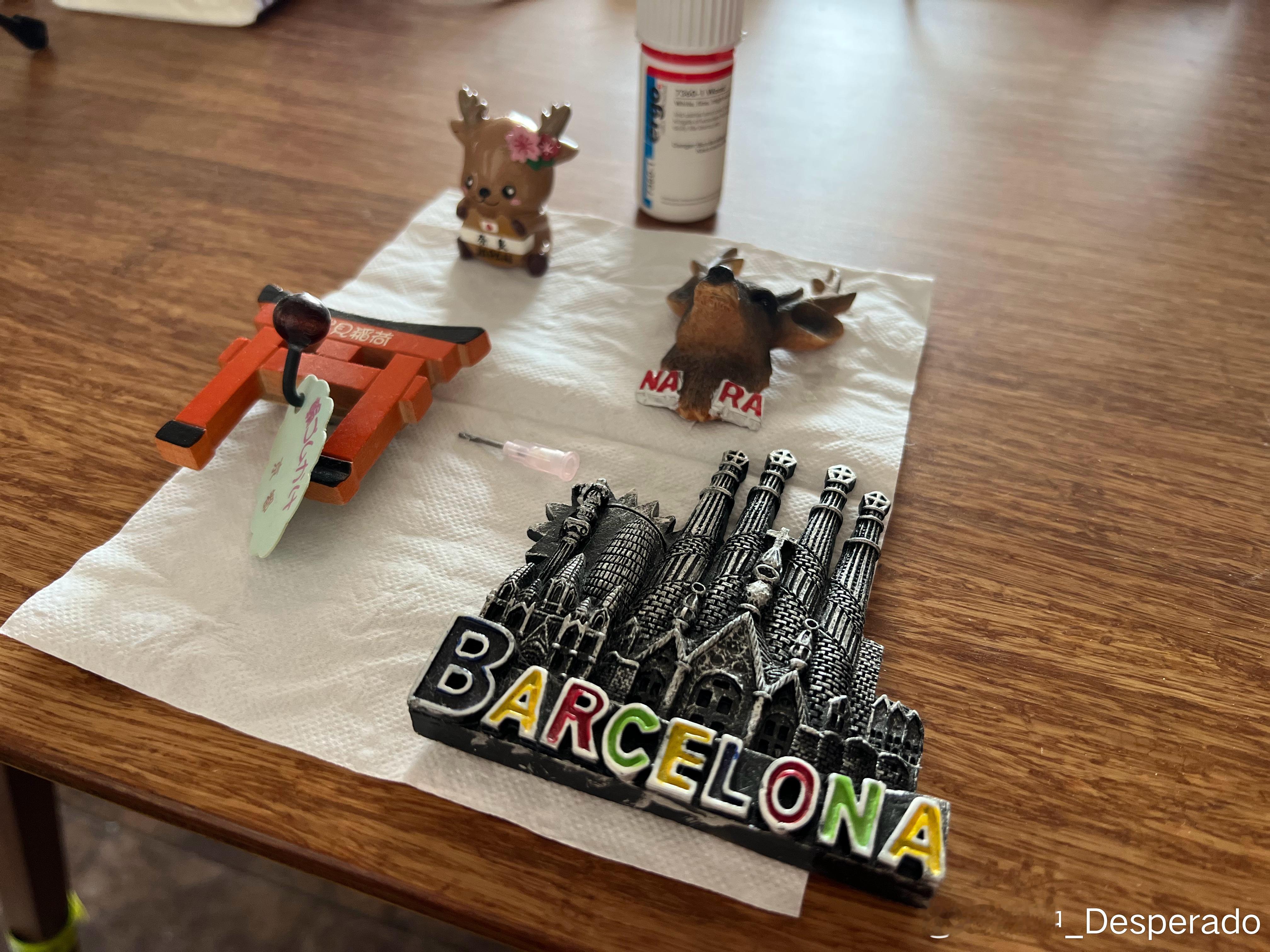 周末闲的没事做点手工，修复了几个之前从国外带回来摔坏了的冰箱贴，ergo这个胶真