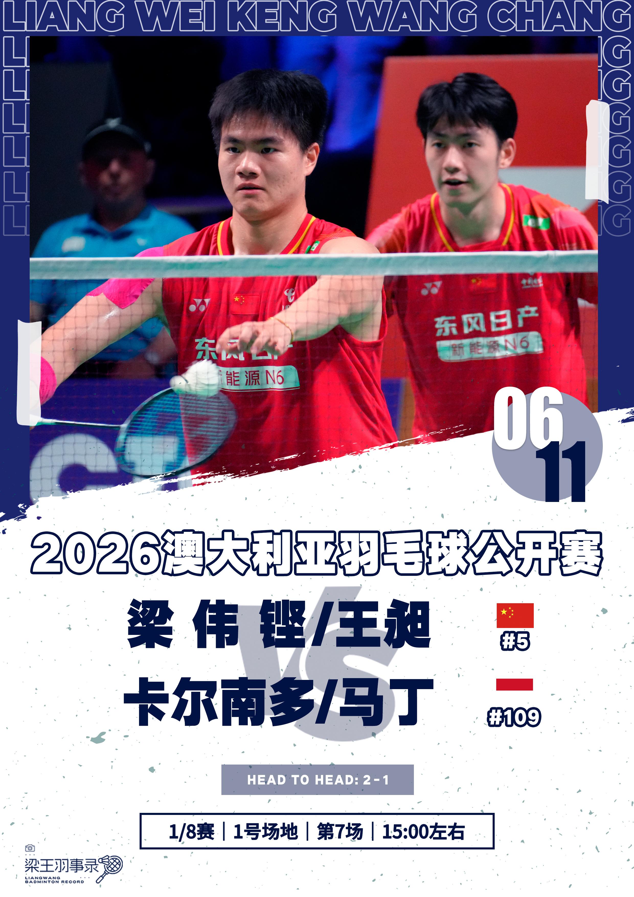 梁王驾到梁王组合 梁王加油 - 赛程预告 -2026澳大利亚羽毛球公开赛2026