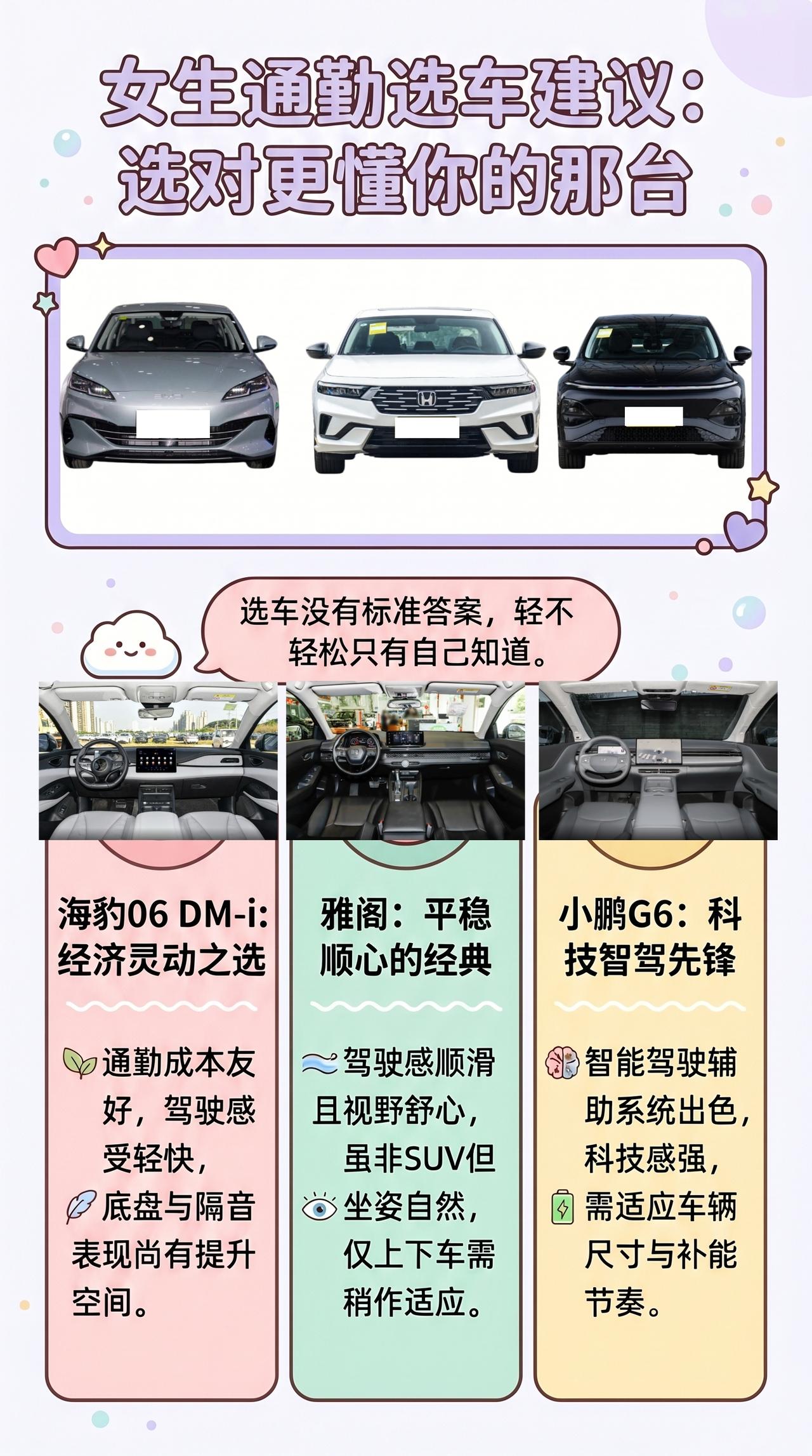 【20万级女生通勤SUV】海豹06 DM-i、雅阁、小鹏G6 🌷
女生通勤选车