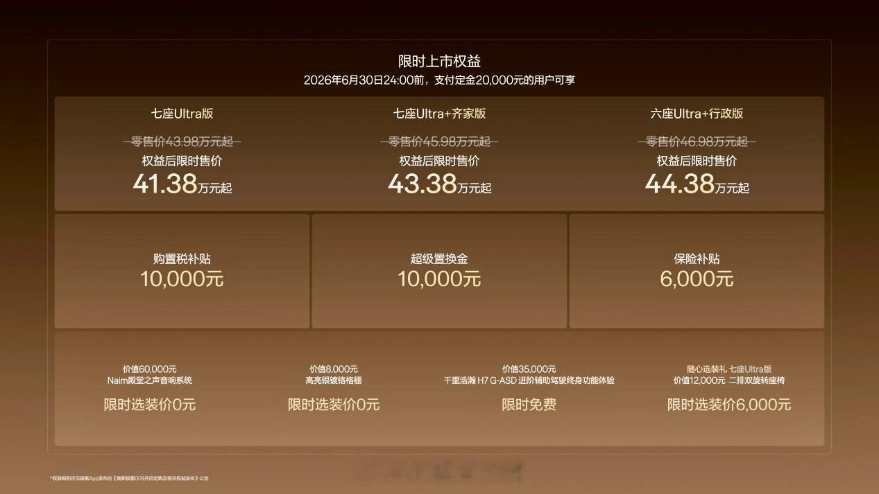 极氪009焕新版今晚上市！ 41.38万起，直接省2.6万，还白送一堆顶配，它早