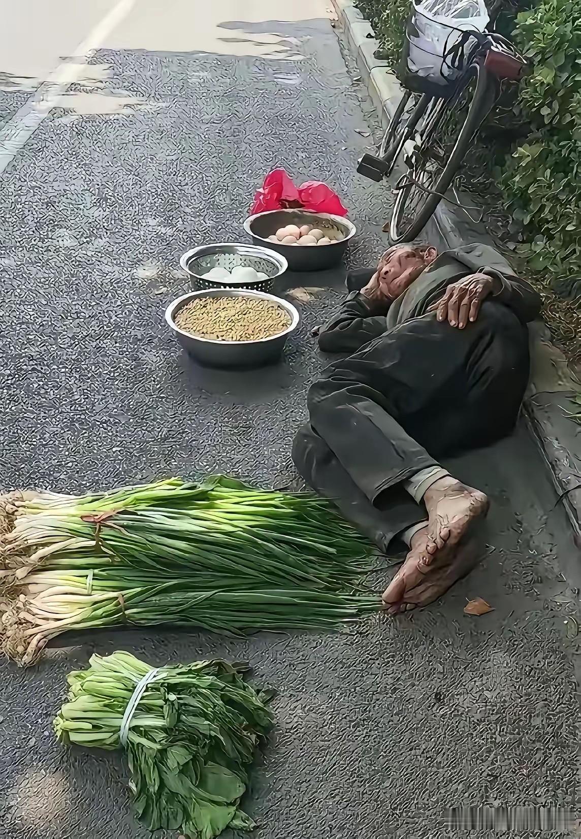 菜是自己辛苦种的，鸡蛋是自家鸡下的，大爷卖了半天了连个问的人都没有。