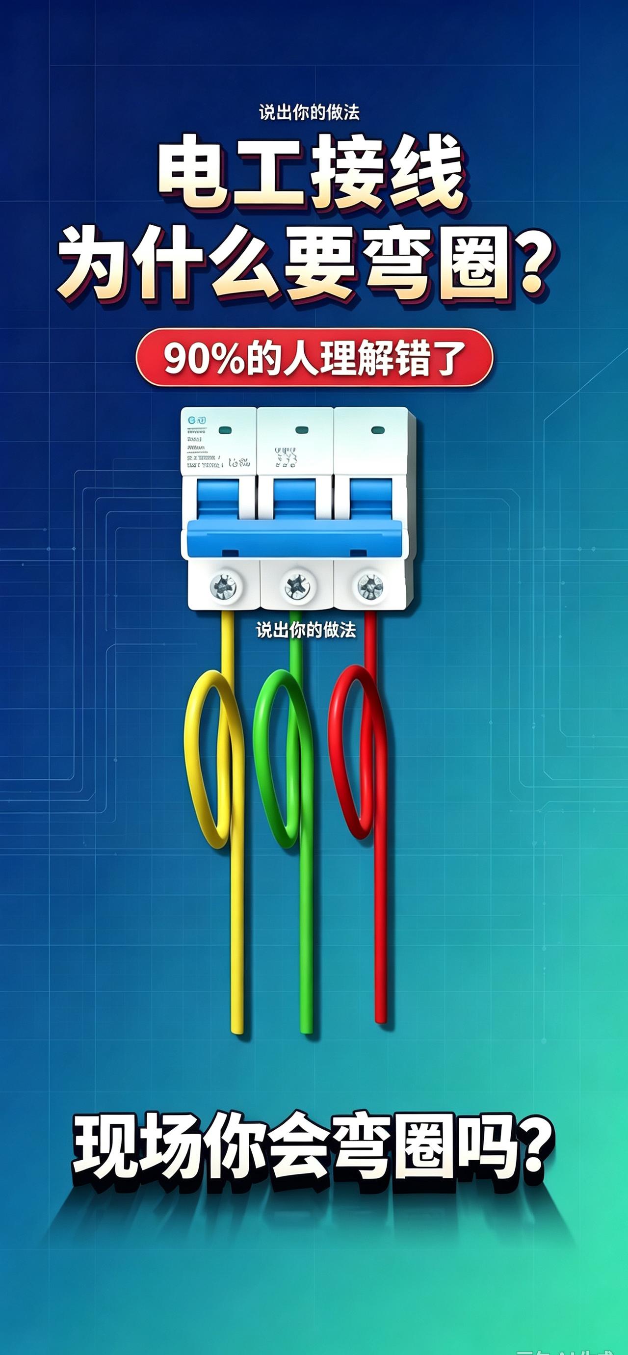 很多电工接线都习惯弯个圈，有人说是留余量，有人说是陋习。
真正关键不是弯不弯，而