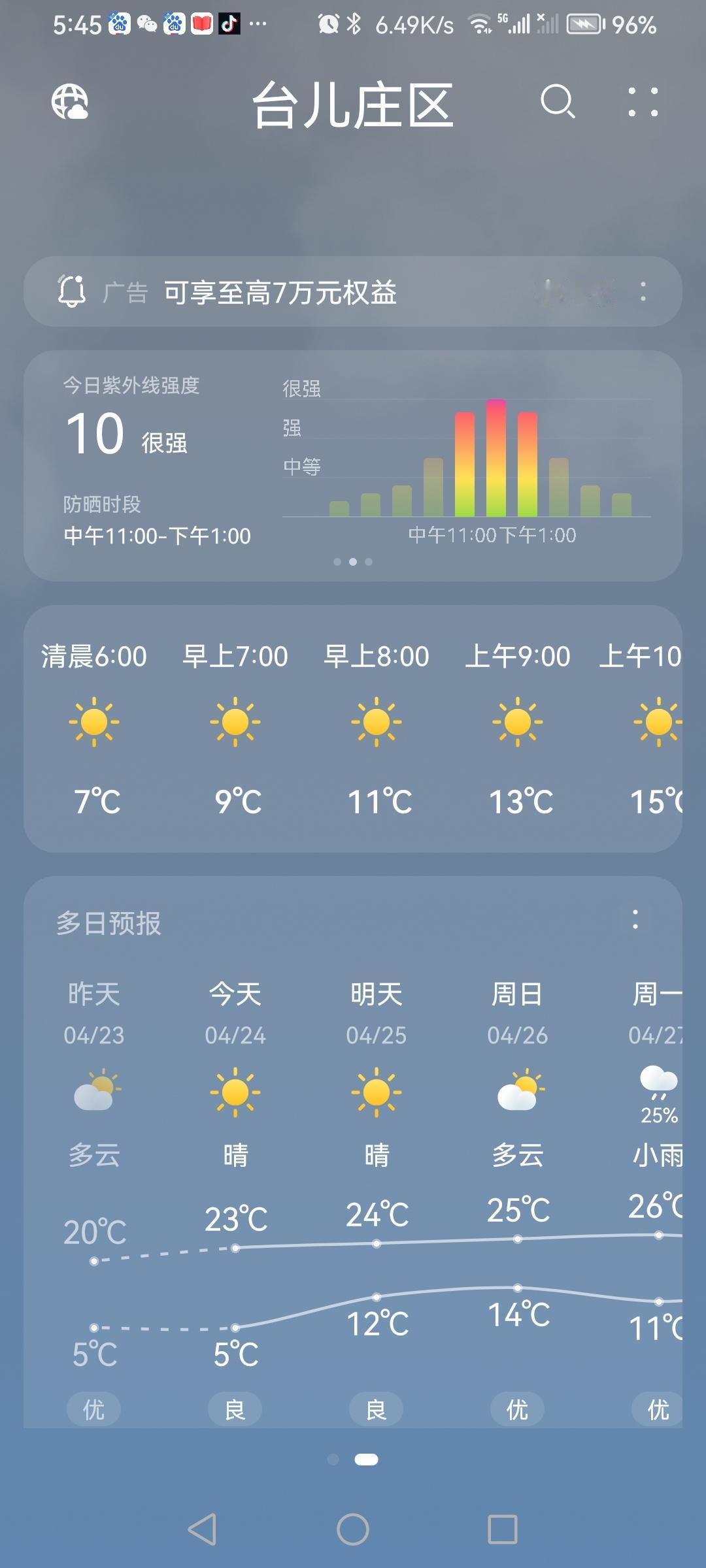 三月初八的天气预报“晴”。气温5—23度