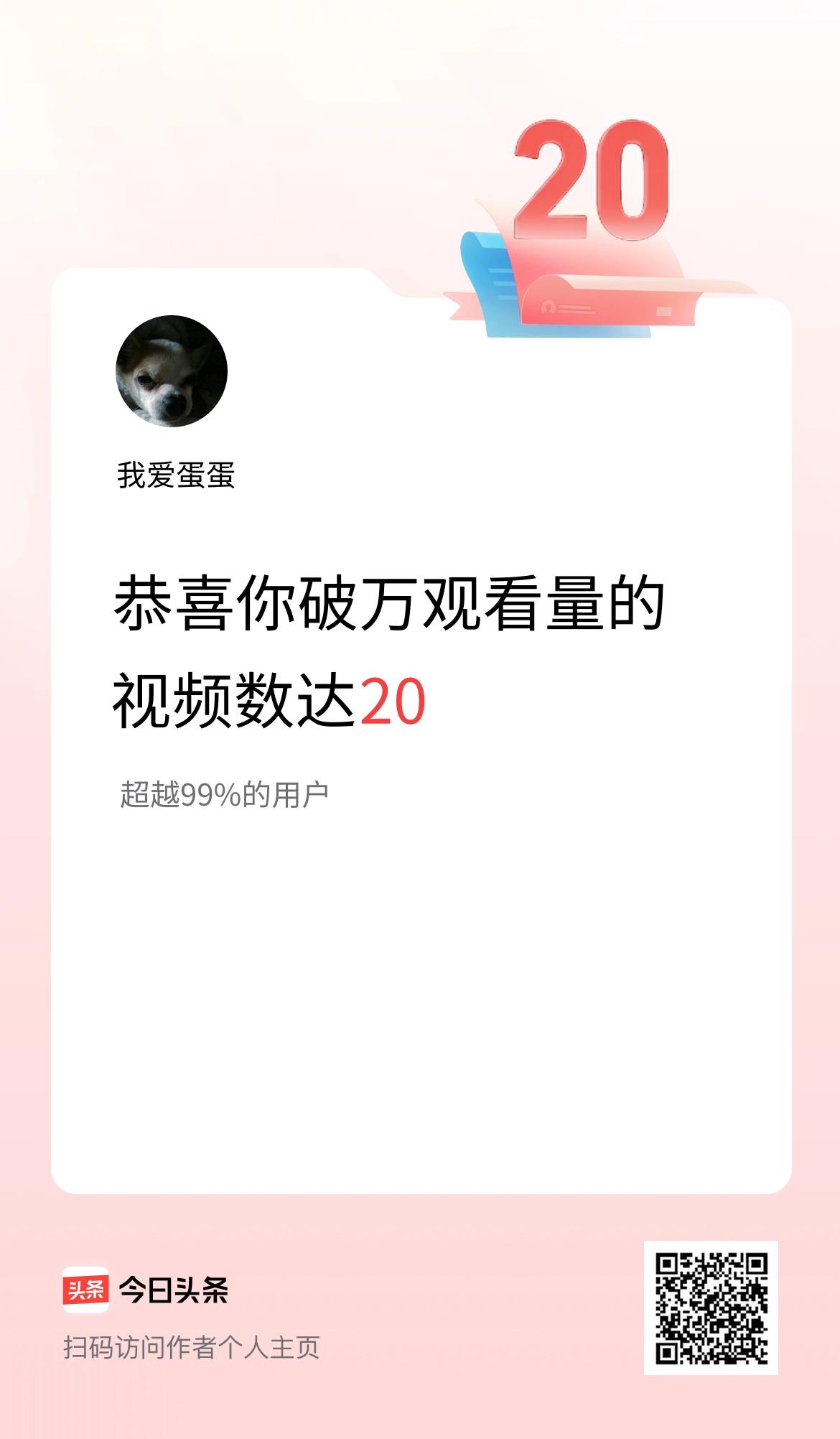 我在头条有20条视频播放量破万了！