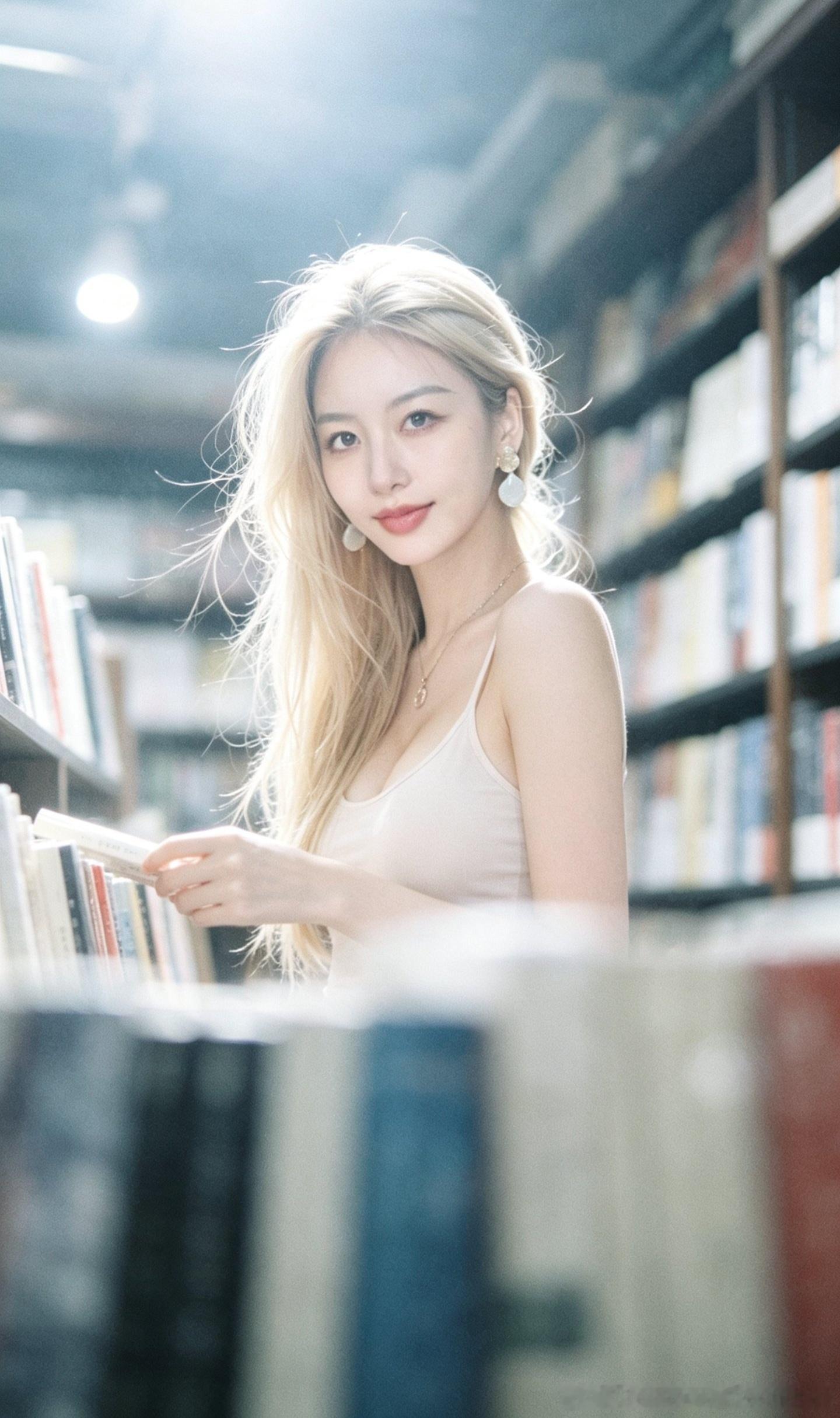 📚阳光漏过书架缝隙，把她的发梢染成蜂蜜色。指尖划过书脊时，连尘埃都在跳圆舞曲。