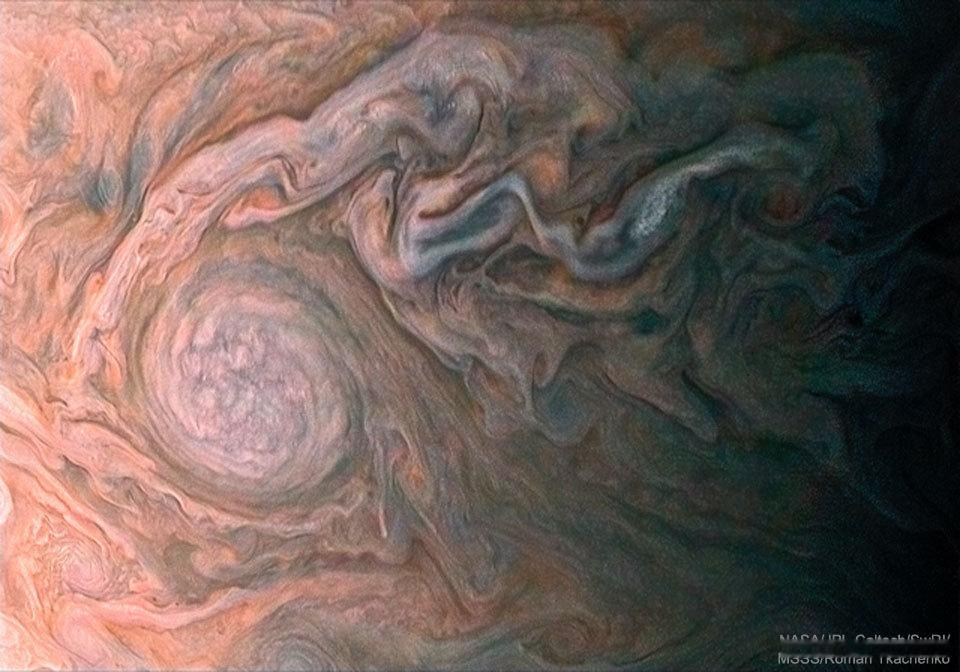 #每天一天文图# 朱诺号拍摄的一个木星白斑云系 ​​​