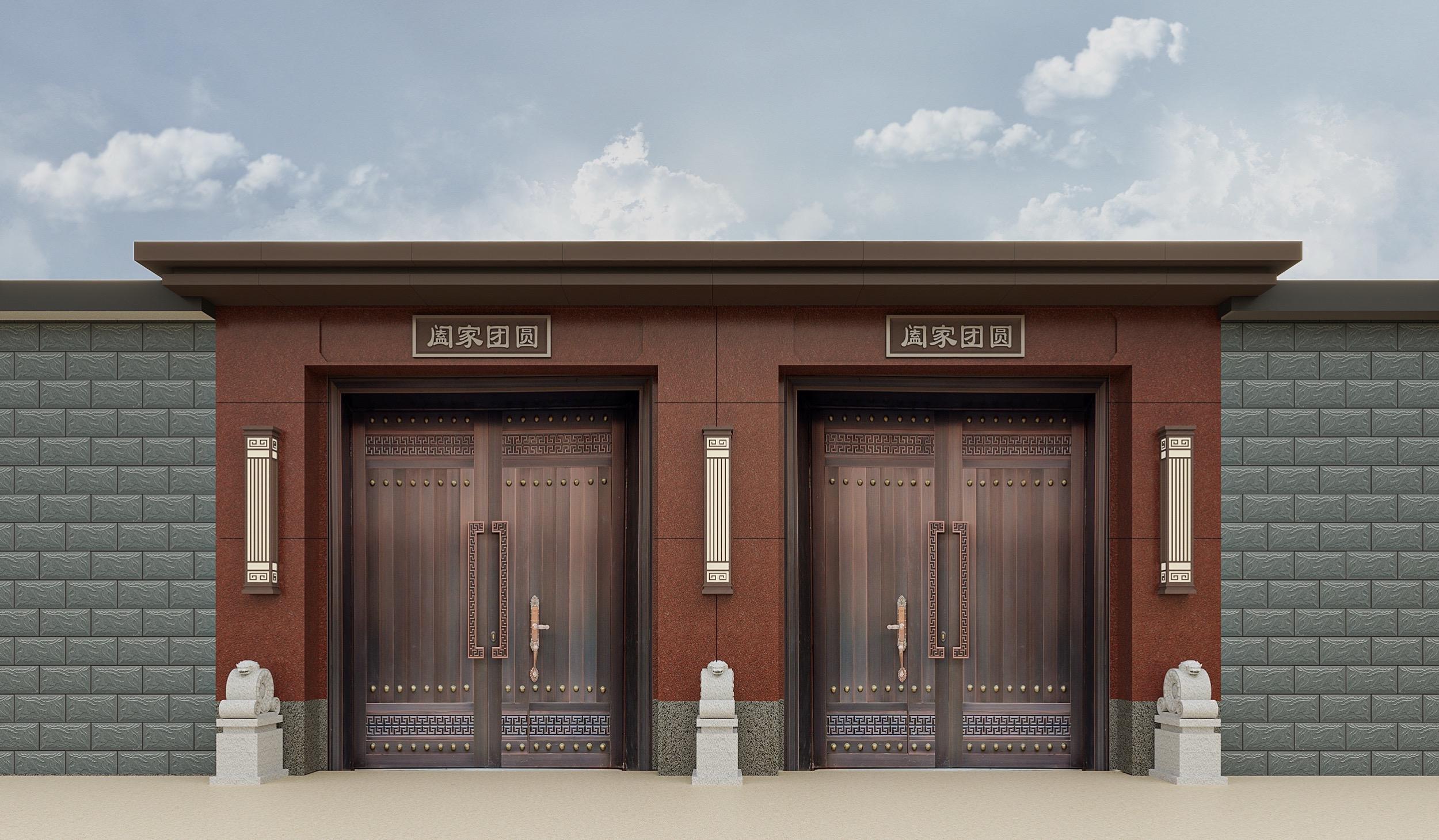 自建房庭院设计效果图。子孙同堂、人丁兴旺，自建房大门口庭院设计效果图