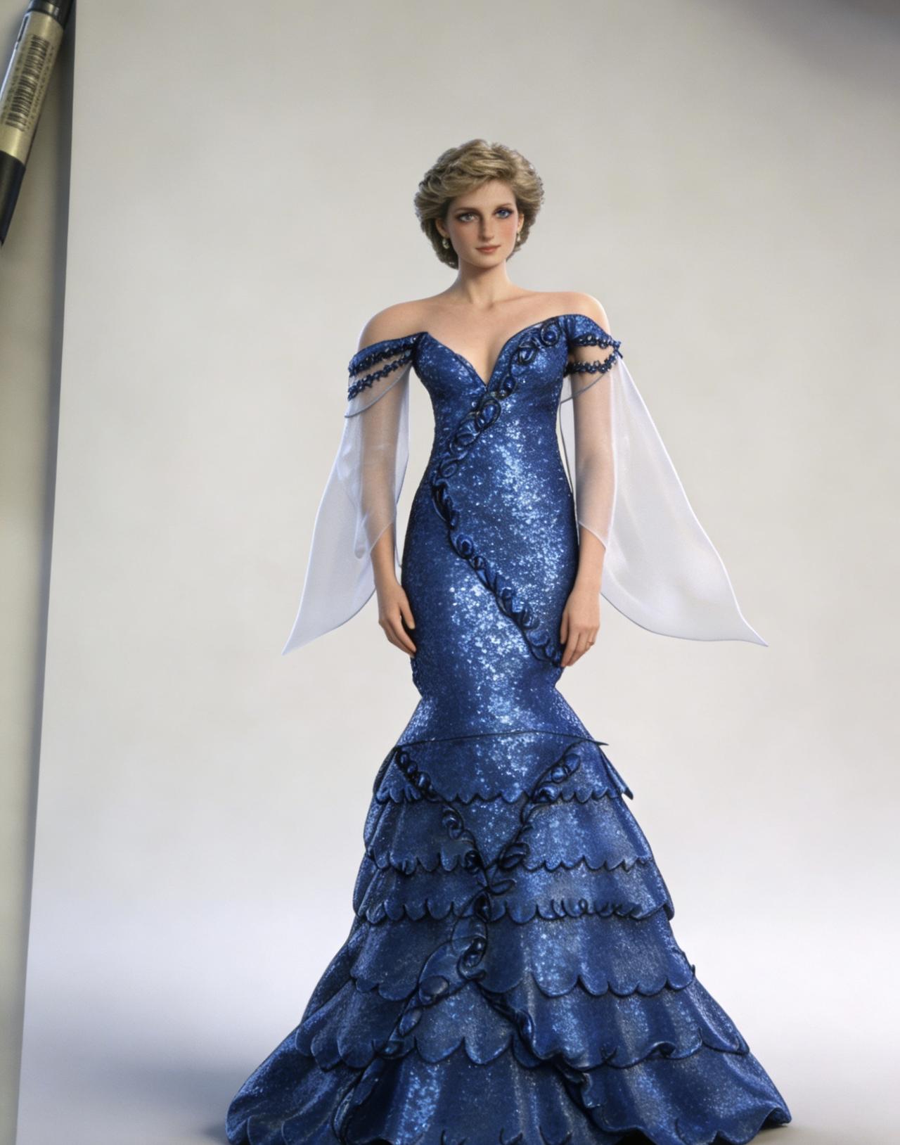 拿着草图用Al给黛安娜王妃做了一件礼服，这个礼服也只有黛安娜王妃可以穿出来味道