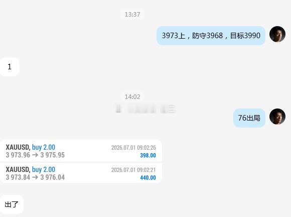 第二波小盈出局黄金多次下探3970便开始反弹，老曹依托支撑在3973布局多单，后