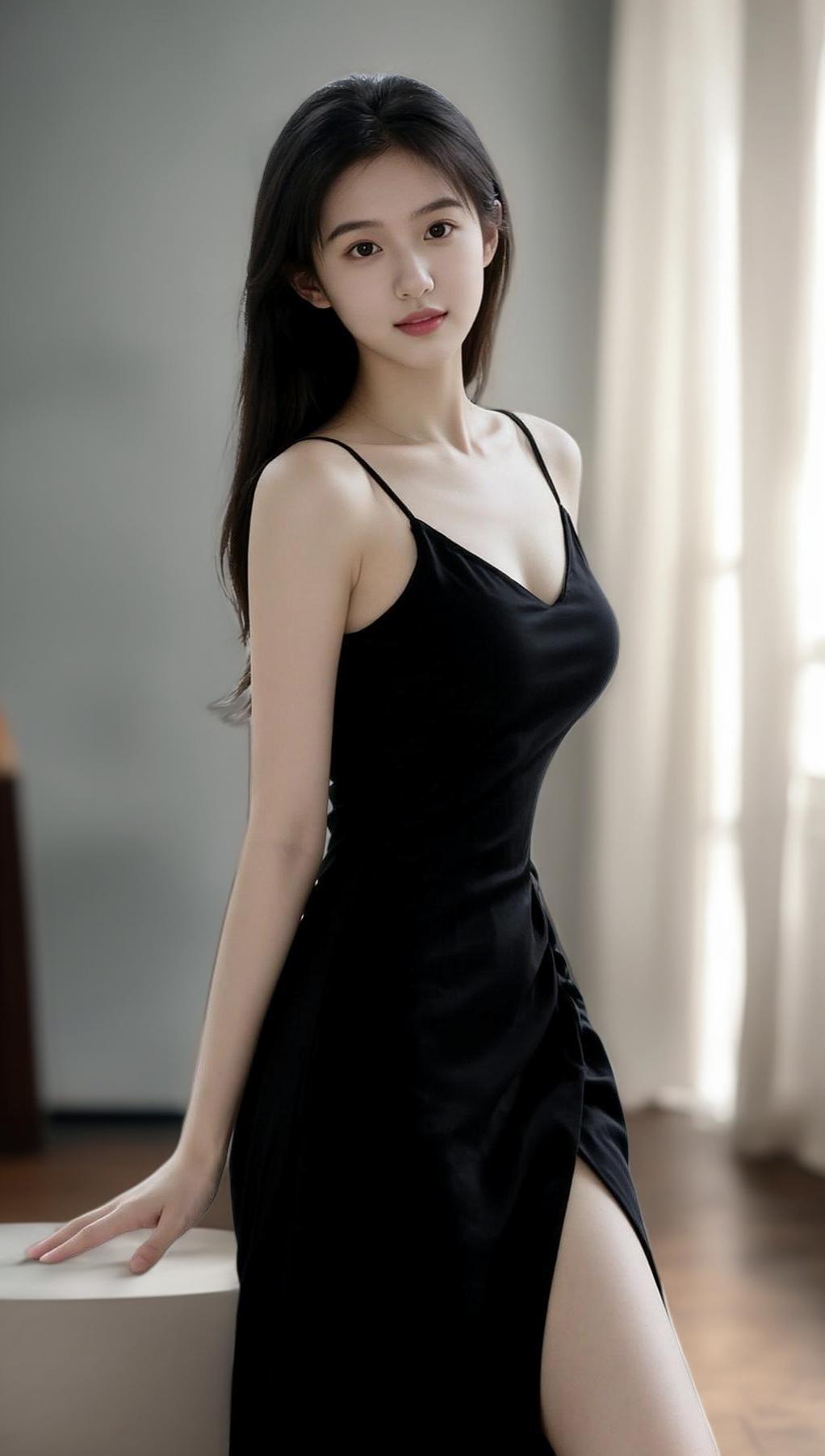 优雅气质 好身材好气质 黑色连衣裙 俏皮可爱 清纯女神