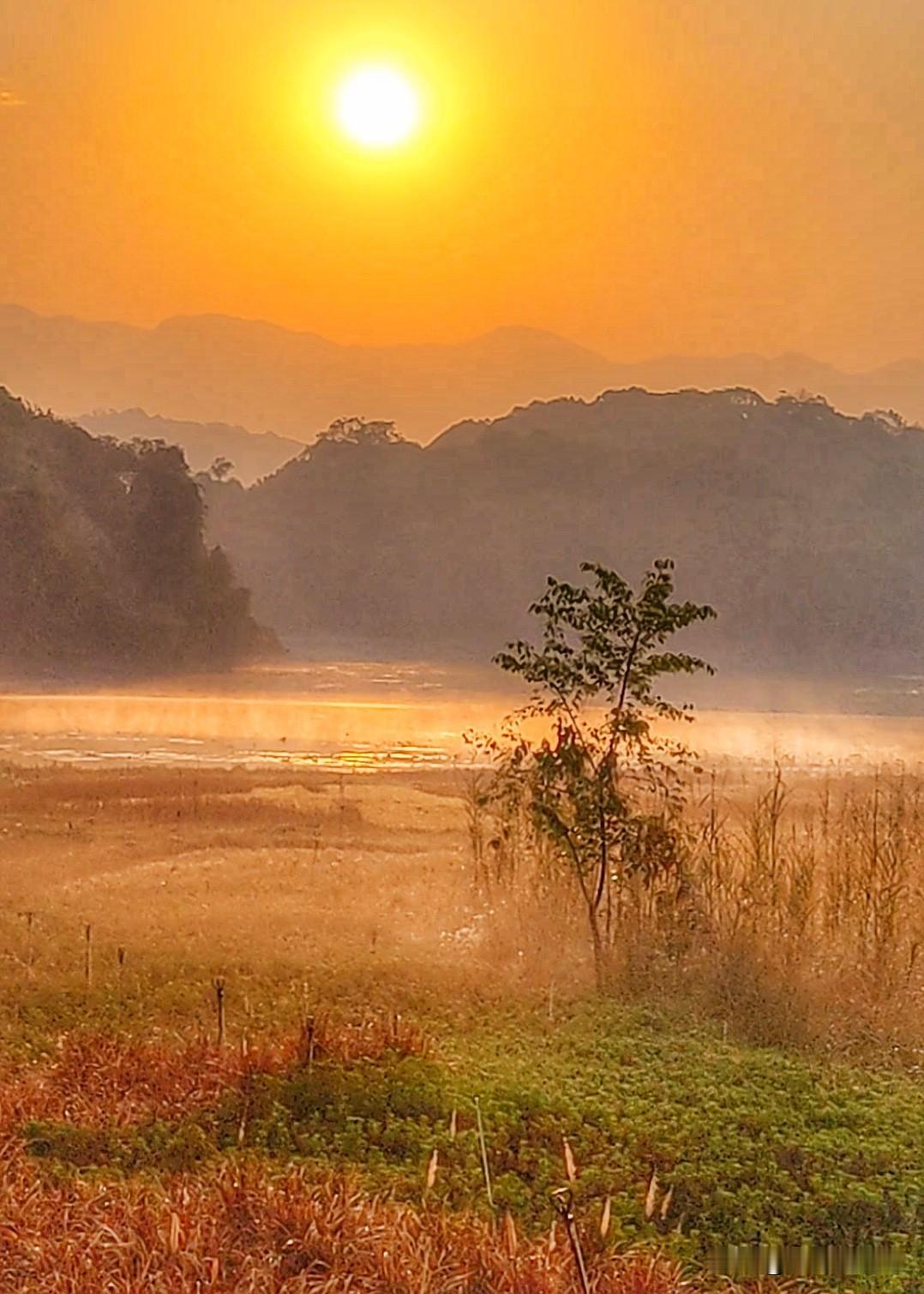 松花湖的夕阳绮梦
松花湖畔，夕阳宛如巨幅画卷徐徐铺展。天边，云霞似火，肆意燃烧，