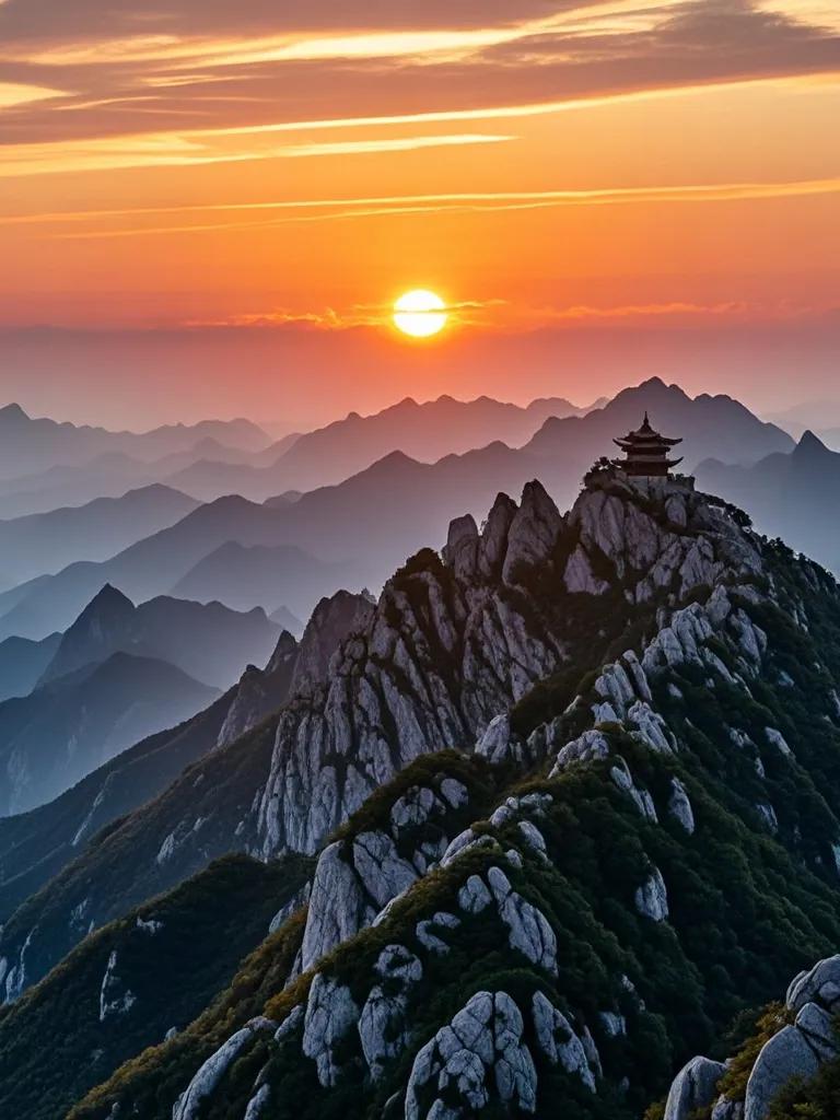 玉皇顶的夕阳，是大自然最壮丽的告别仪式，那逐渐黯淡的光线，在和山川告别，留下无尽