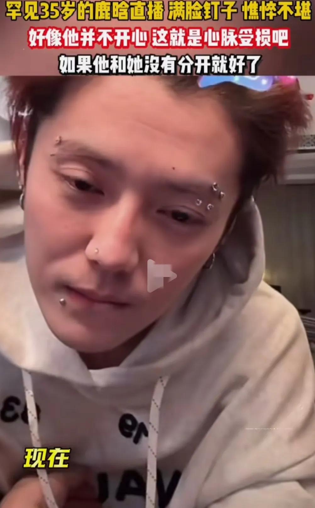 脸上扎的到处都是钉子，难道不痛吗！
鹿晗的审美越来越奇葩了。
以前长得斯斯文文的