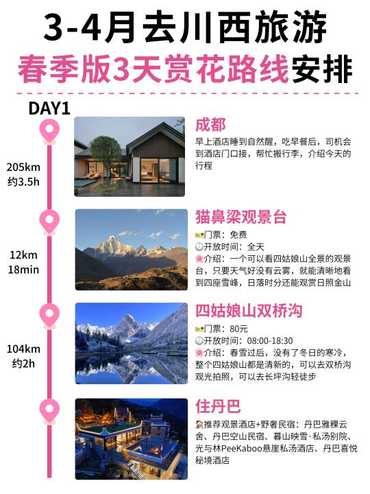 3-4月来川西旅游｜春季版3天赏花路线攻略