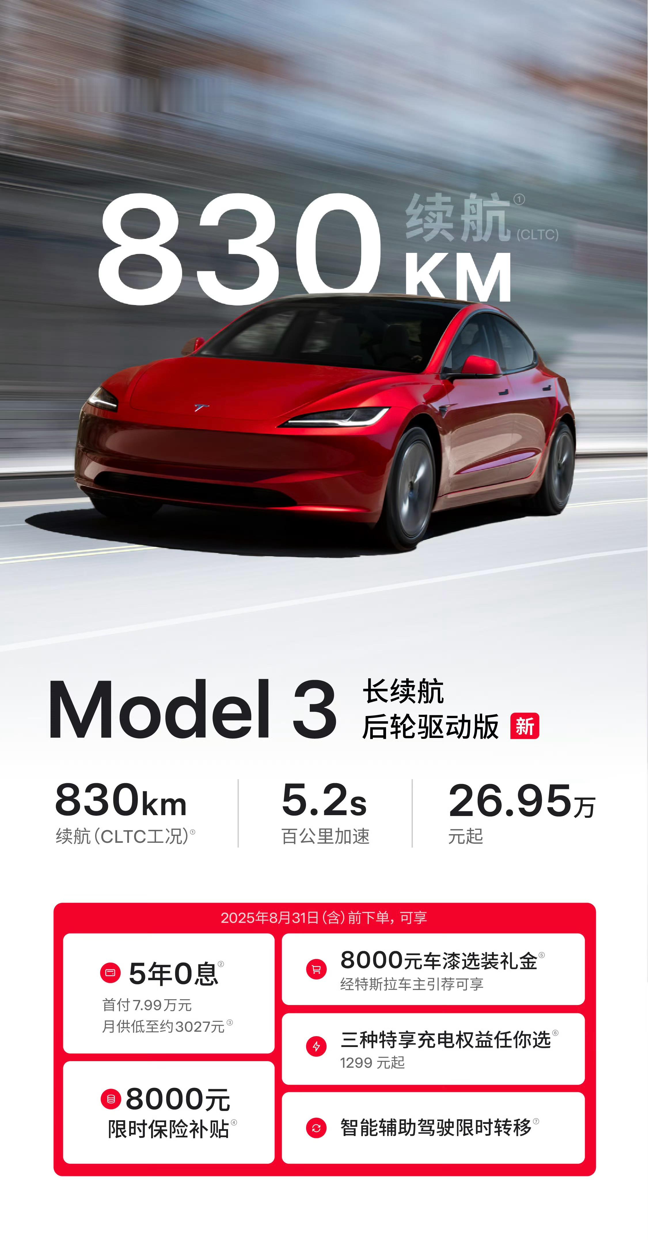 特斯拉Model 3长续航后轮驱动版正式上线，售价26.95万元，搭载78.4k