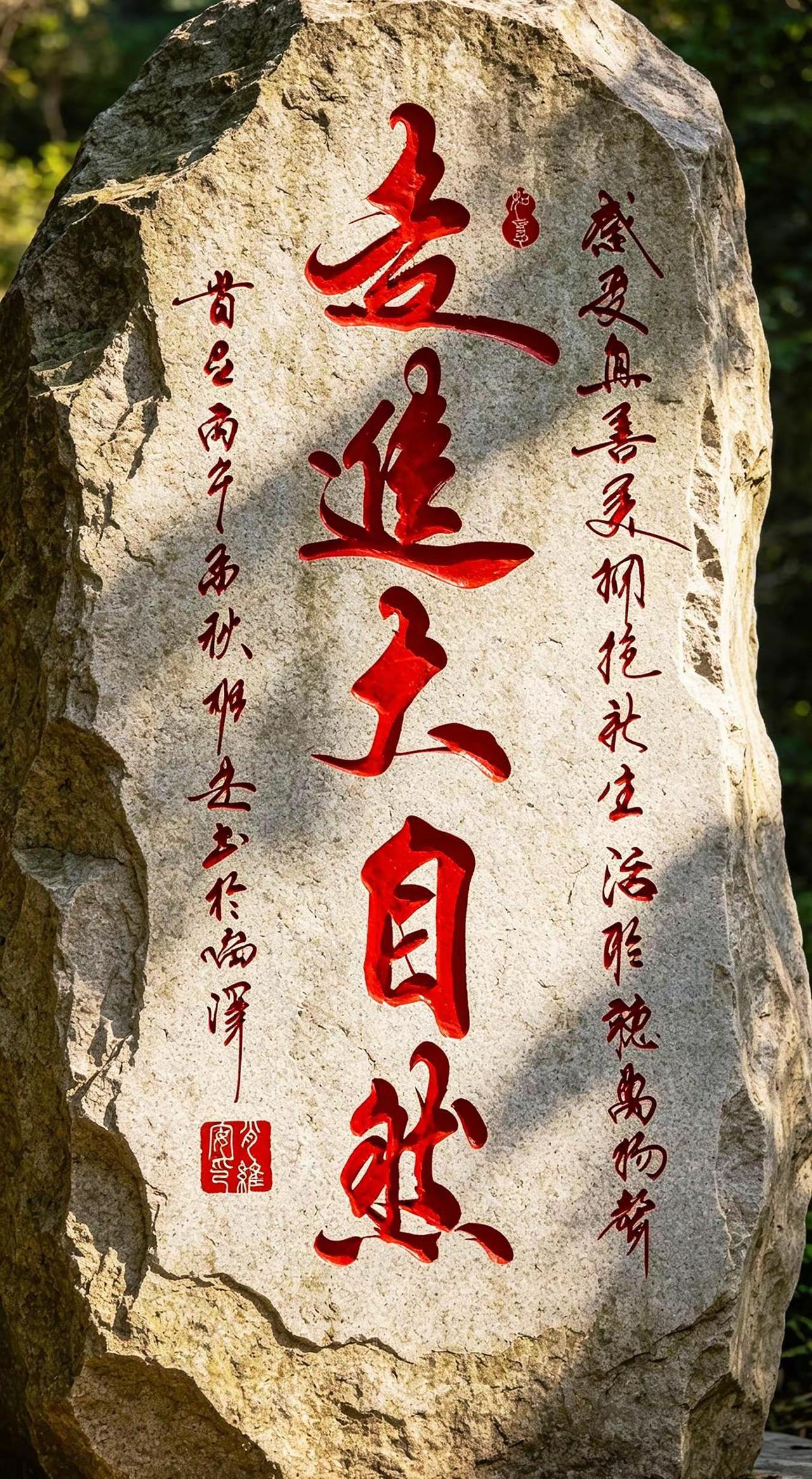 维安原创书法作品。AI石雕红字风