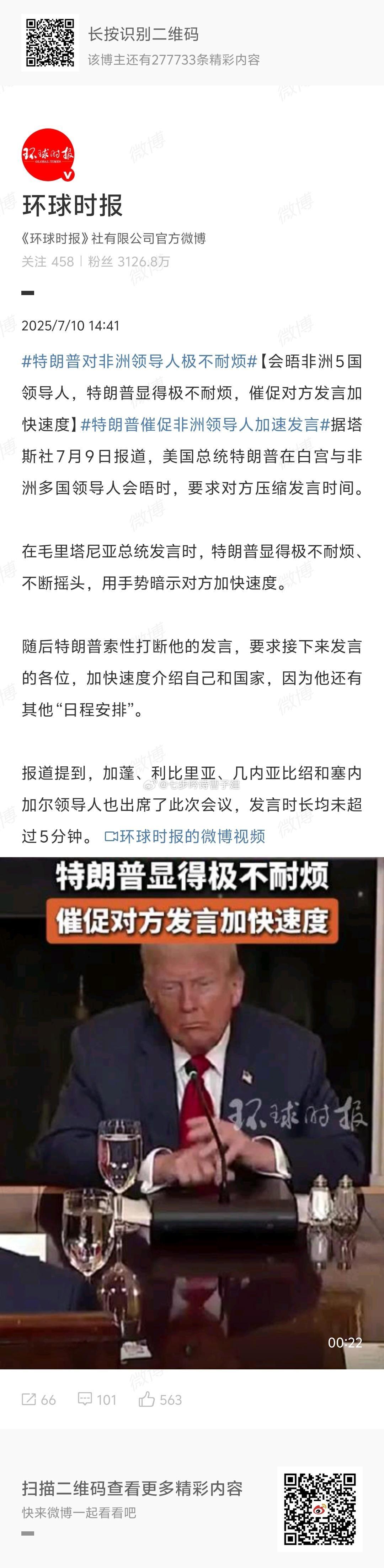 特朗普对非洲领导人极不耐烦发言时长均未超过5分钟[笑cry][笑cry] ​​​