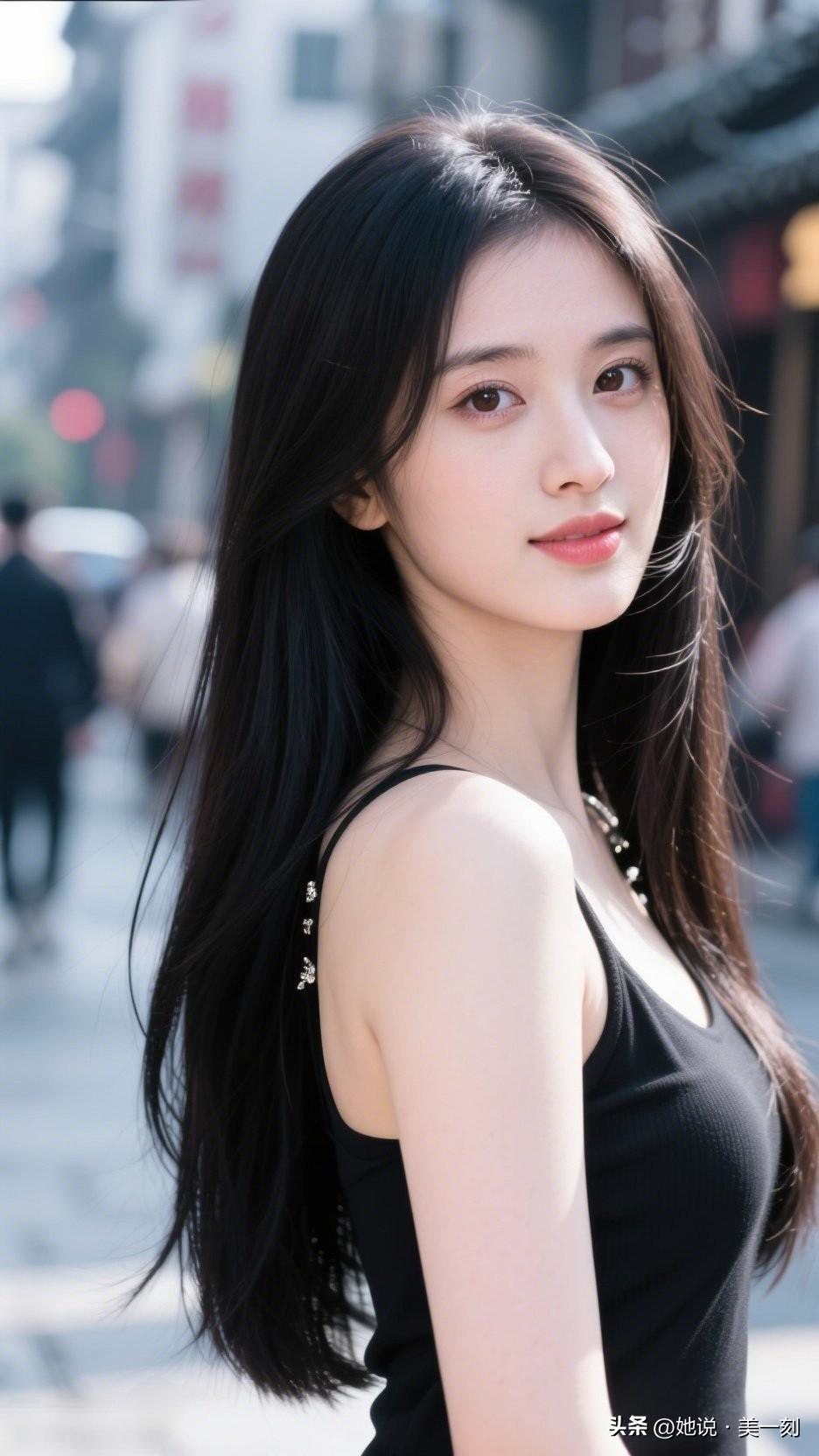 元气少女街头自拍，黑发红唇，元气满满！有哪些女生日常好看穿搭可以借鉴