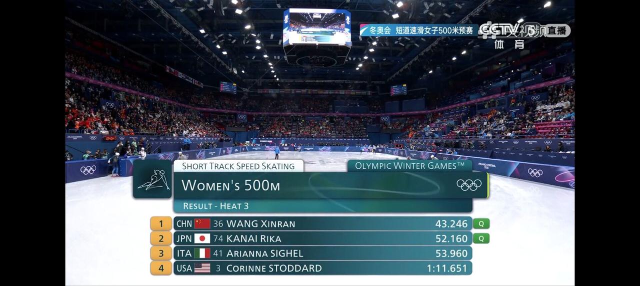 冬奥会短道速滑中国队取得开门红！女子500米预赛，三位中国选手王欣然、张楚桐和范