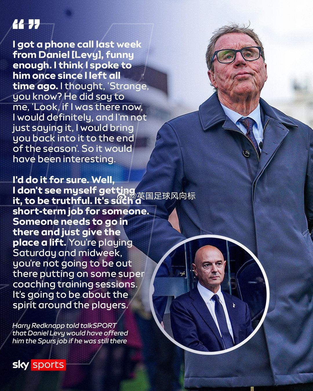 【假如列维还在热刺】英国足坛老江湖，前热刺主帅哈里-雷德纳普，在接受媒体采访时表